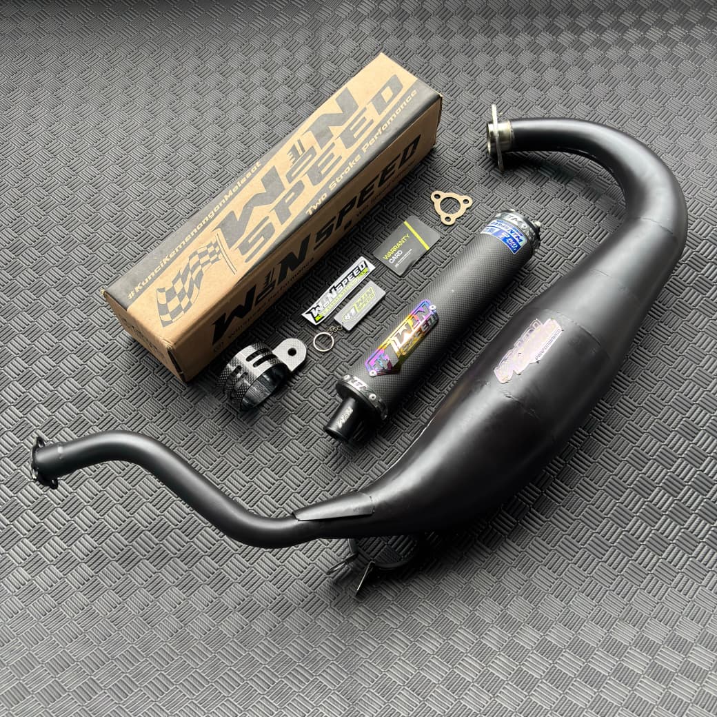 Fullsystem Silencers Carbon Plain Doff Series , Exhaust Chamber Super Cobra, Clearcoated Mild Steel Black Coating, KR150, KRR150, KRR150ZX, Serpico