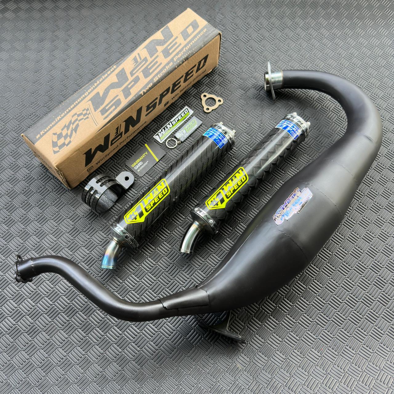 Fullsystem Silencers Carbon Jaguar & Lightning , Exhaust Chamber Super Cobra, Clearcoated Mild Steel Black Coating, KR150, KRR150, KRR150ZX, Serpico - Image 2