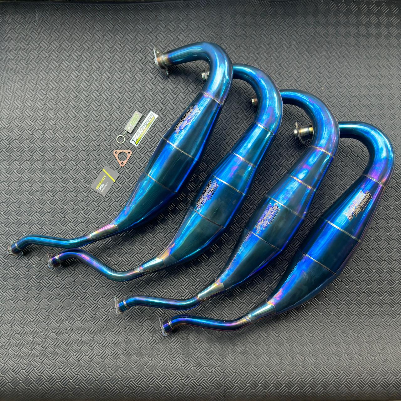 Set, Exhaust Chamber Semi Cobra / Super Cobra, Stainless Purple Blush Blue , KR150, KRR150, KRR150ZX, Serpico - Image 3