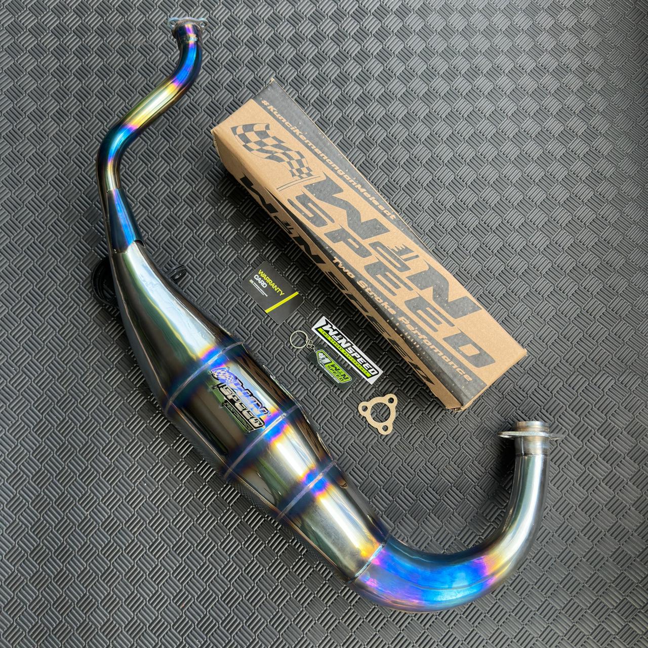 Set, Exhaust Chamber Semi Cobra / Super Cobra, Stainless Half Blue , KR150, KRR150, KRR150ZX, Serpico - Image 2