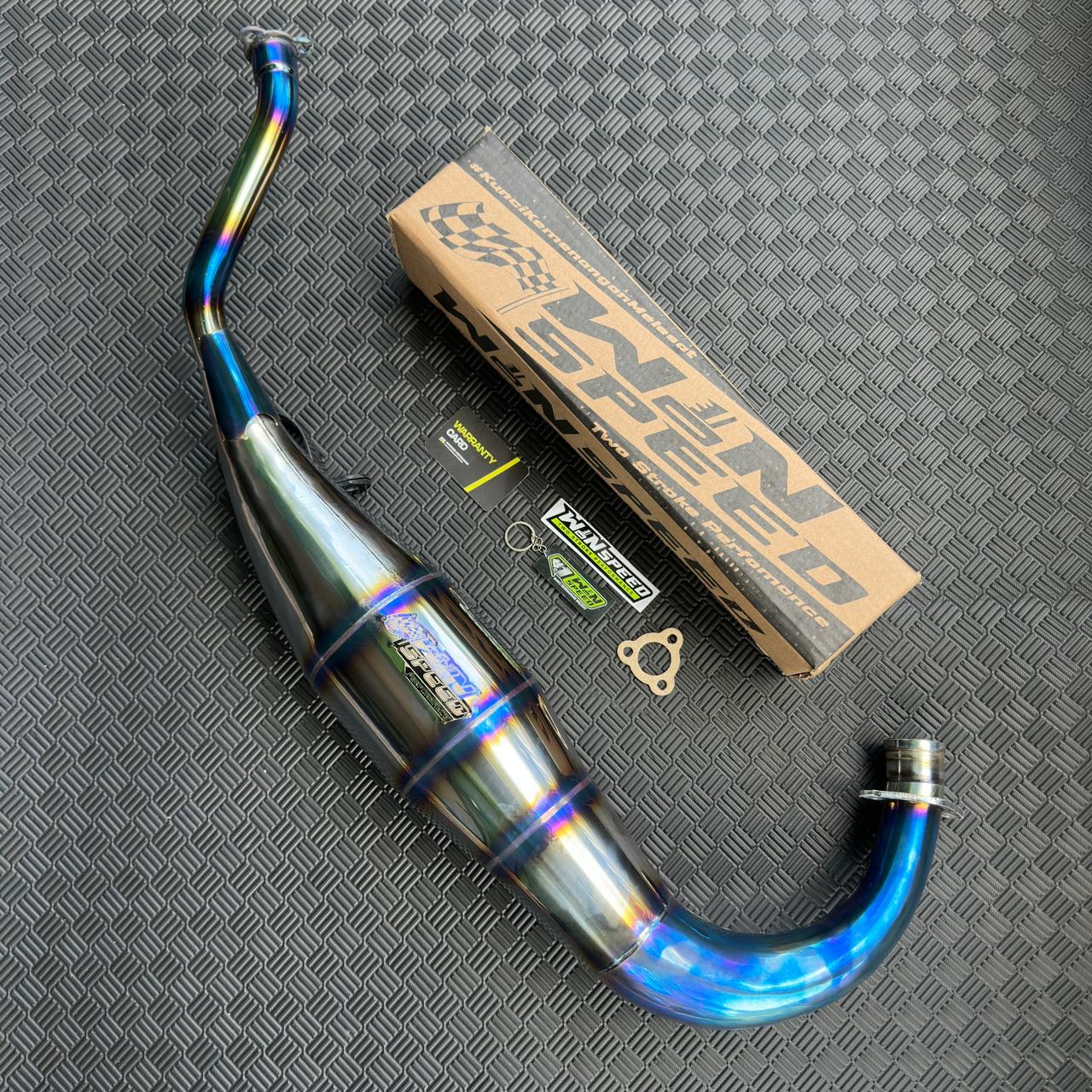 Set, Exhaust Chamber Semi Cobra / Super Cobra, Stainless Half Blue , KR150, KRR150, KRR150ZX, Serpico - Image 3