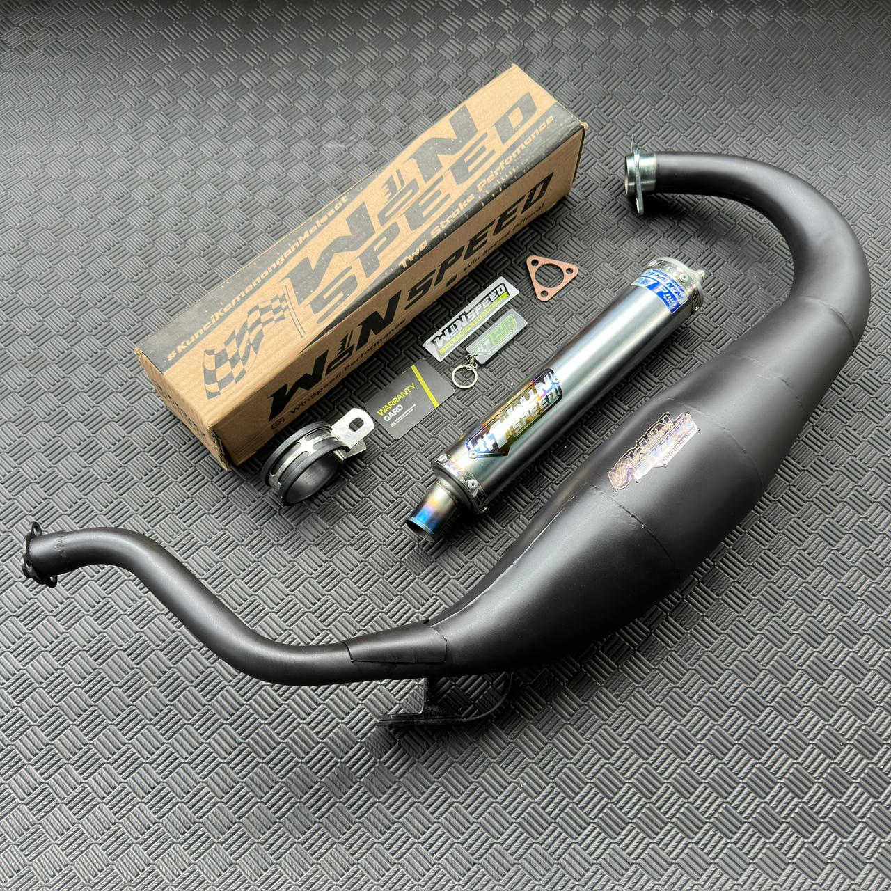Fullsystem Silencers Stainlees Half Blue Series , Exhaust Chamber Super Cobra, Clearcoated Mild Steel Black Coating, KR150, KRR150, KRR150ZX, Serpico - Image 5