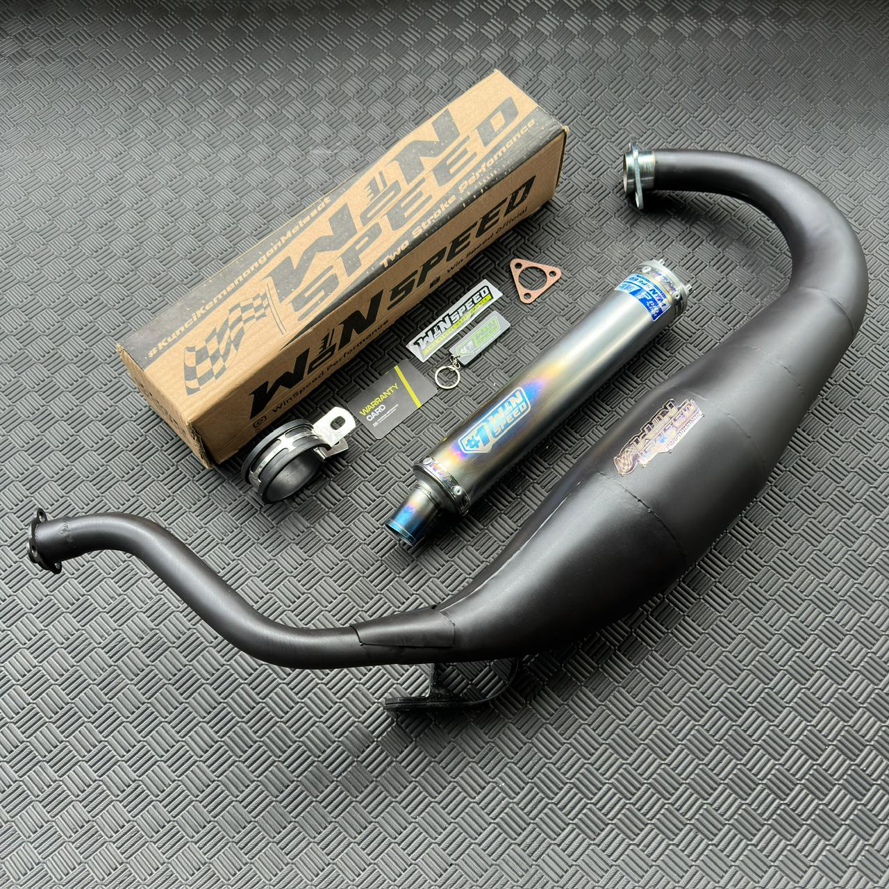 Fullsystem Silencers Stainlees Half Blue Series , Exhaust Chamber Super Cobra, Clearcoated Mild Steel Black Coating, KR150, KRR150, KRR150ZX, Serpico - Image 3