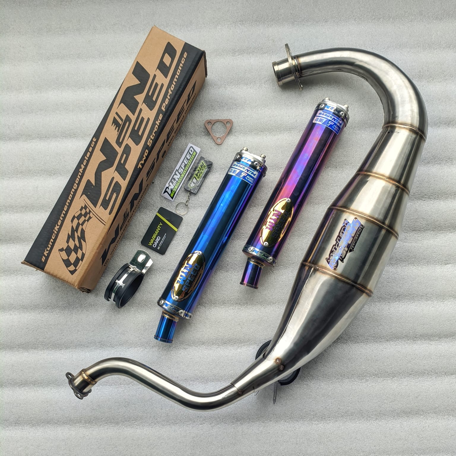 Fullsystem Silencers Stainlees Blue Series , Exhaust Chamber Super Cobra, Stainless Press , KR150, KRR150, KRR150ZX, Serpico