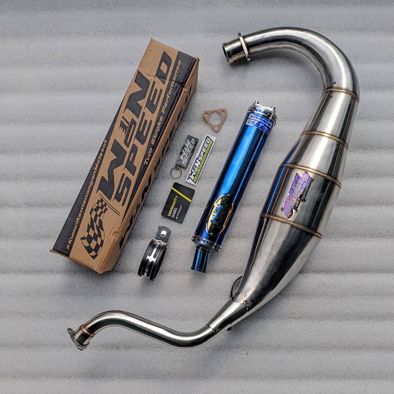 Fullsystem Silencers Stainlees Blue Series , Exhaust Chamber Super Cobra, Stainless Press , KR150, KRR150, KRR150ZX, Serpico