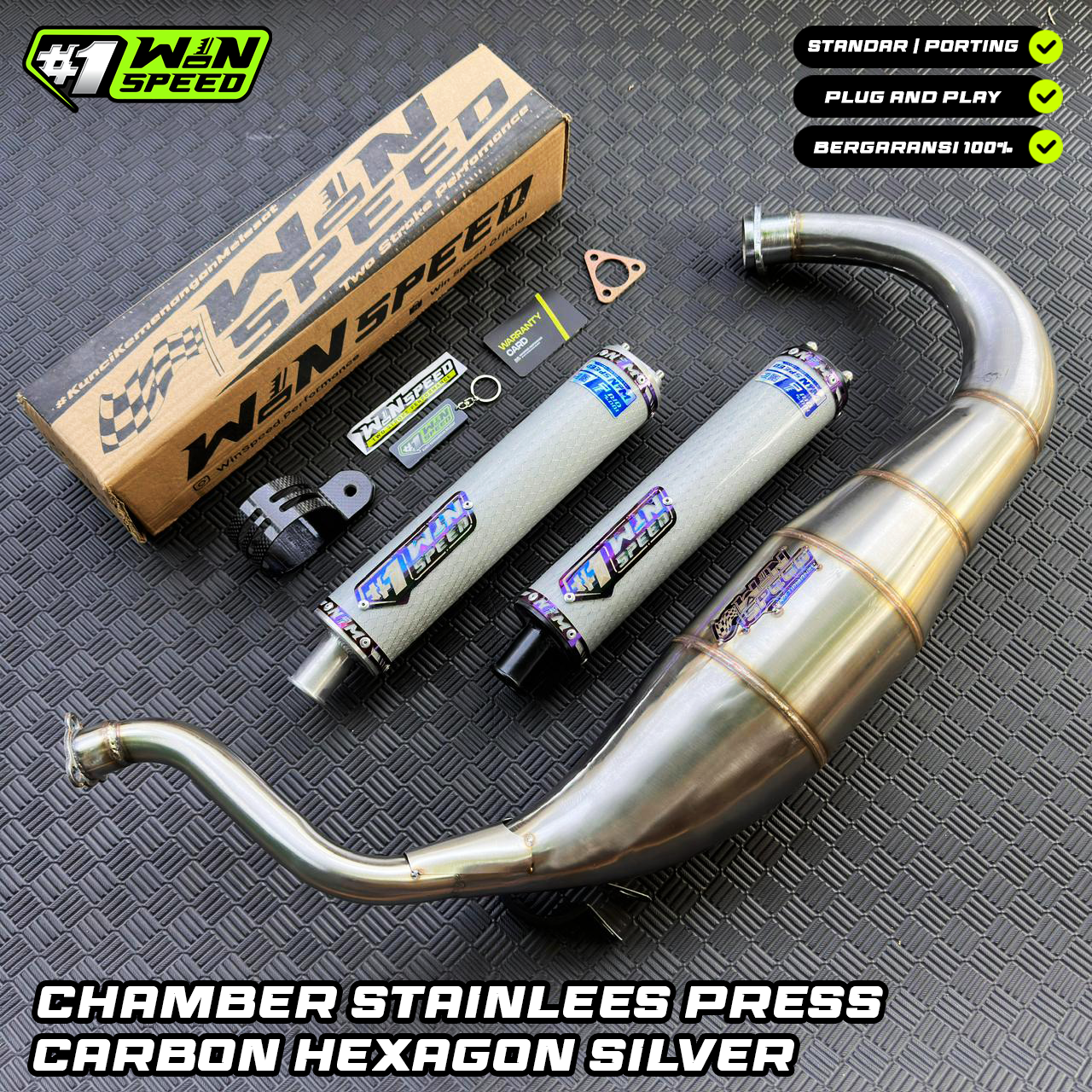 Fullsystem Silencers Carbon Hexagon Texalium Glossy , Exhaust Chamber Super Cobra, Stainless Press , KR150, KRR150, KRR150ZX, Serpico