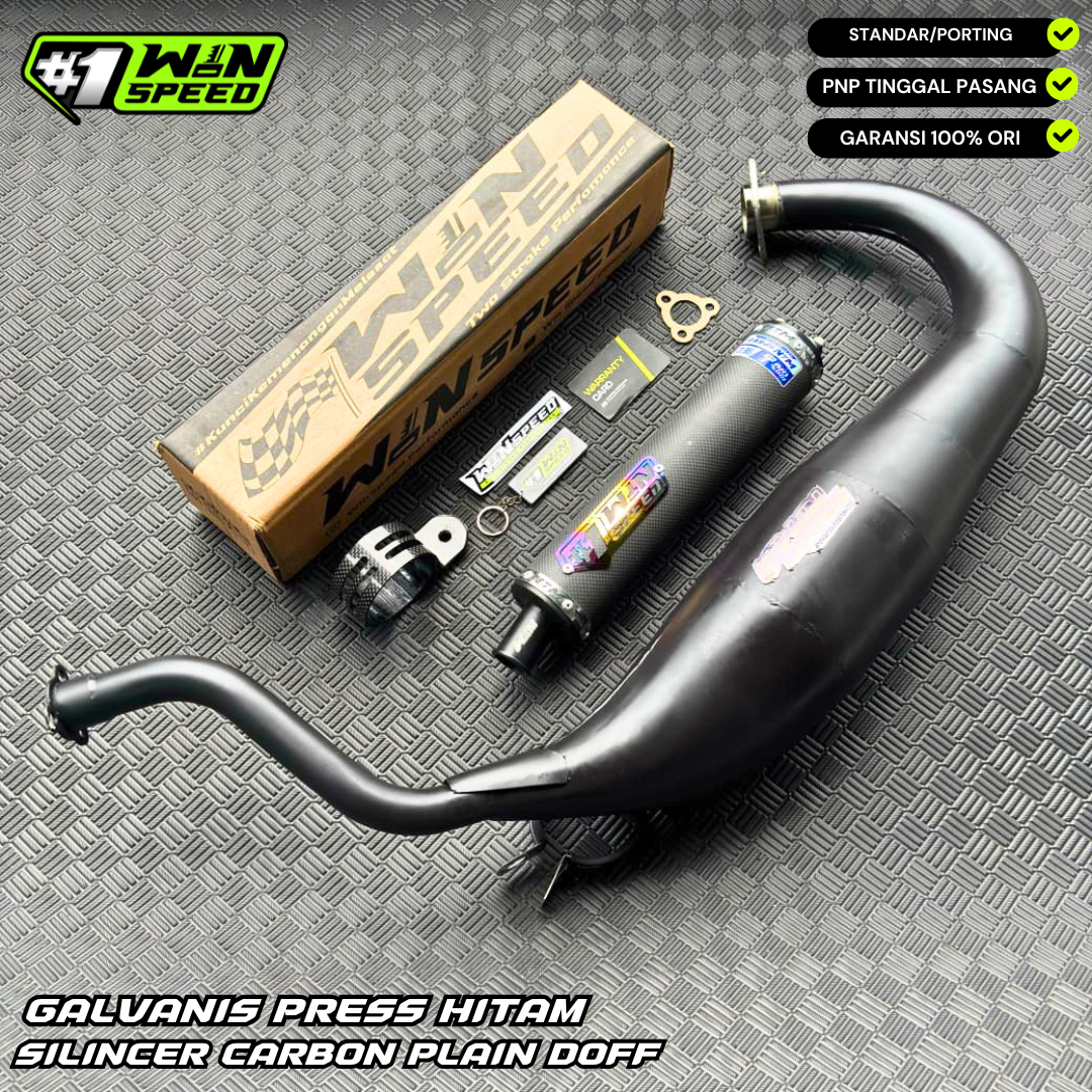 Fullsystem Silencers Carbon Plain Doff Series , Exhaust Chamber Super Cobra, Clearcoated Mild Steel Black Coating, KR150, KRR150, KRR150ZX, Serpico