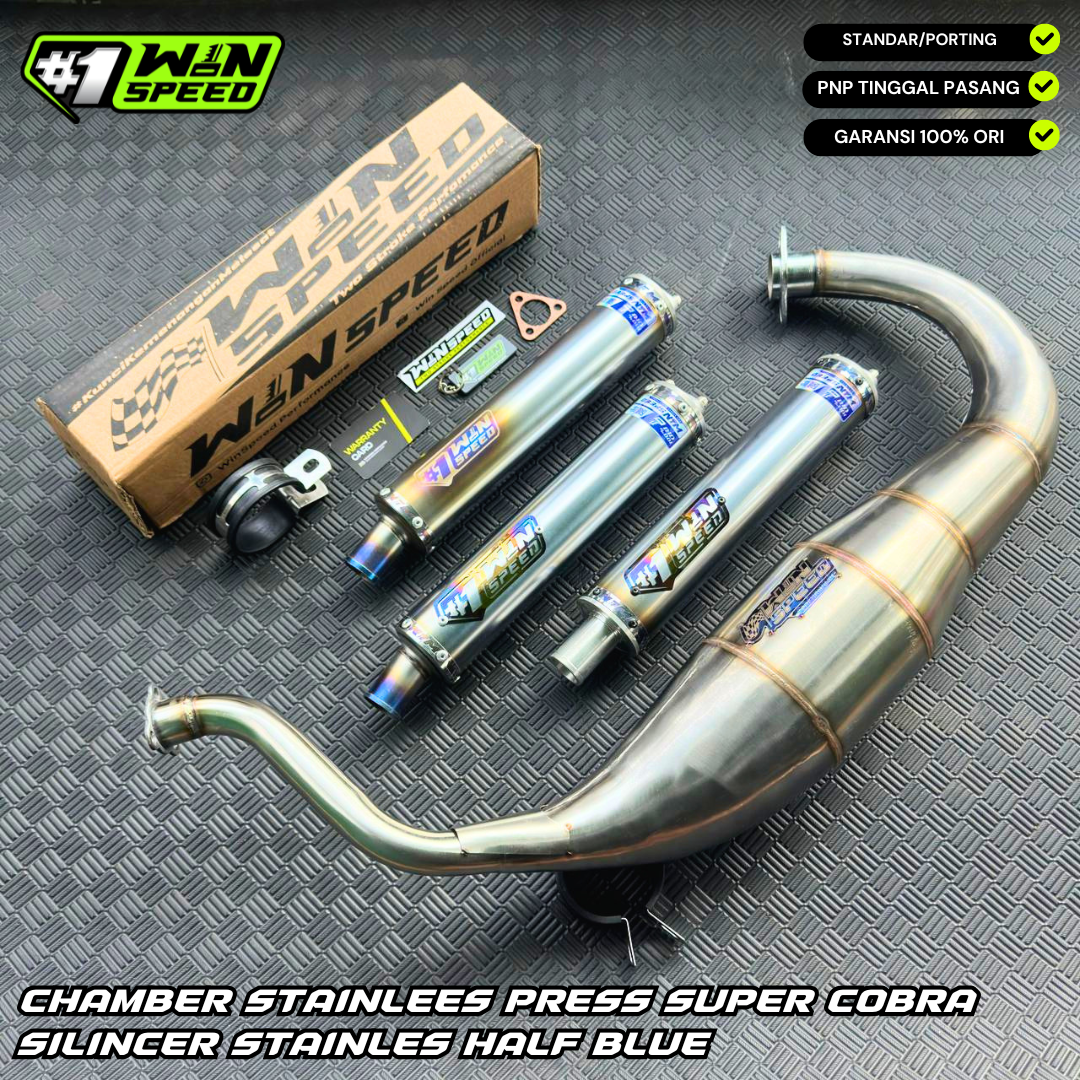 Fullsystem Silencers Stainlees Half Blue Series , Exhaust Chamber Super Cobra, Stainless Press , KR150, KRR150, KRR150ZX, Serpico