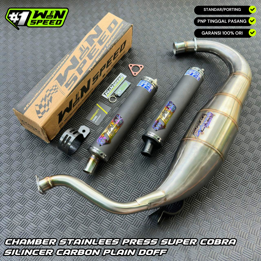 Fullsystem Silencers Carbon Plain Doff , Exhaust Chamber Super Cobra, Stainless Press , KR150, KRR150, KRR150ZX, Serpico