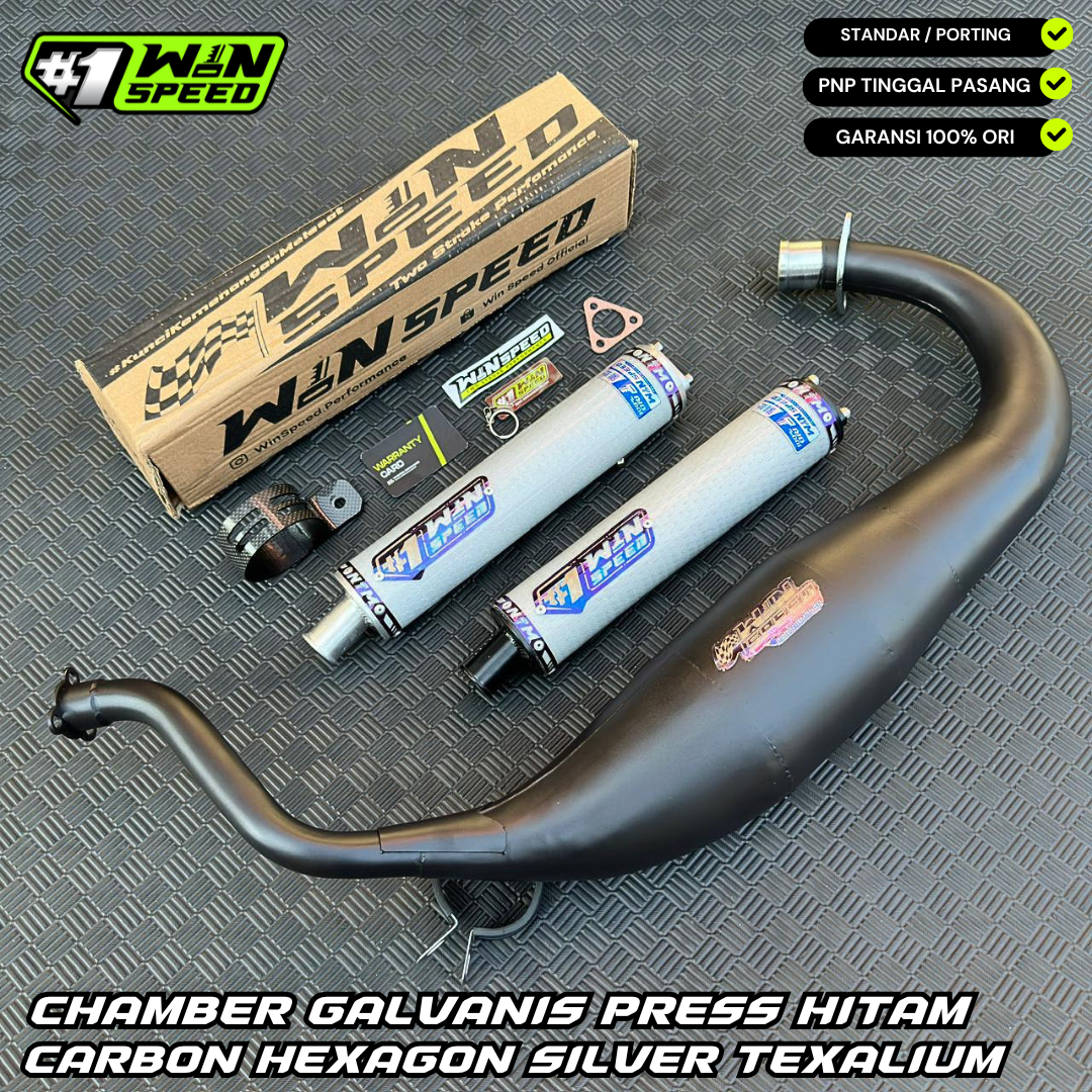 Fullsystem Silencers Carbon Hexagon Texalium , Exhaust Chamber Super Cobra, Clearcoated Mild Steel Black Coating, KR150, KRR150, KRR150ZX, Serpico