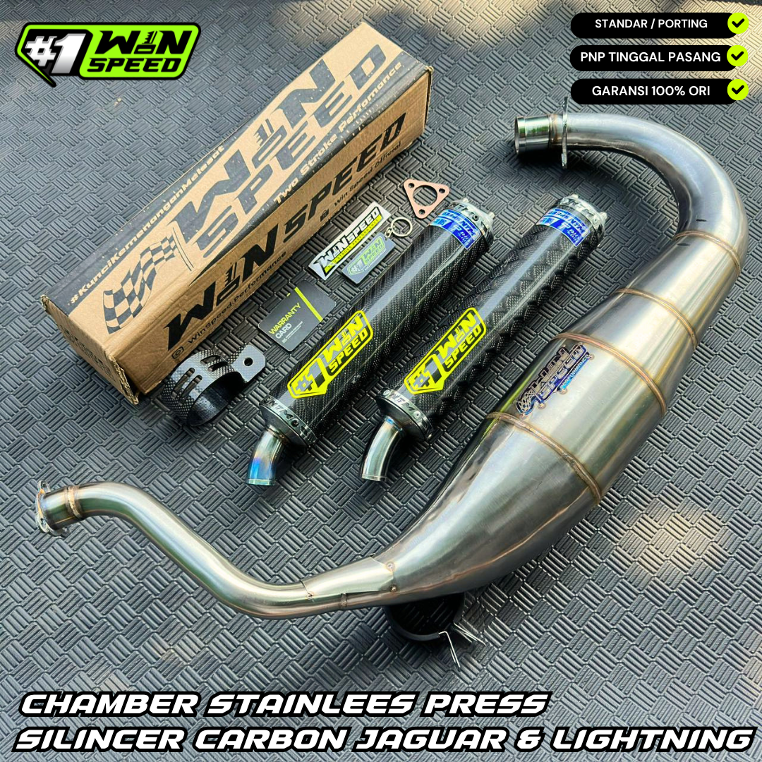 Fullsystem Carbon Jaguard & Lightning Glossy , Exhaust Chamber Super Cobra, Stainless Press , KR150, KRR150, KRR150ZX, Serpico