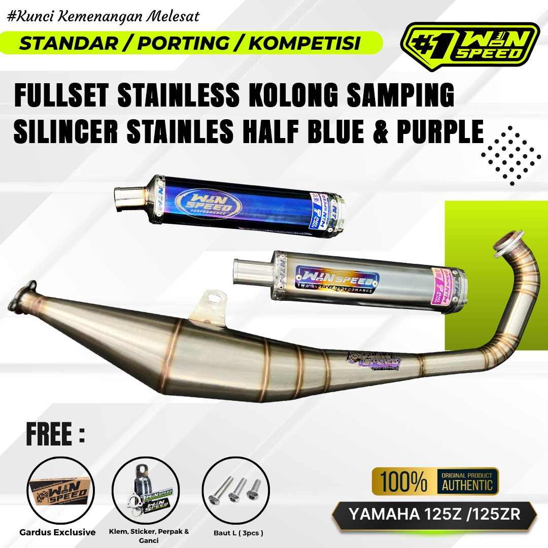 Fullsystem Silencer Stainless Half Blue & Purple, Exhaust Chamber Stainless undercarriage model , YAMAHA 125z,125zr