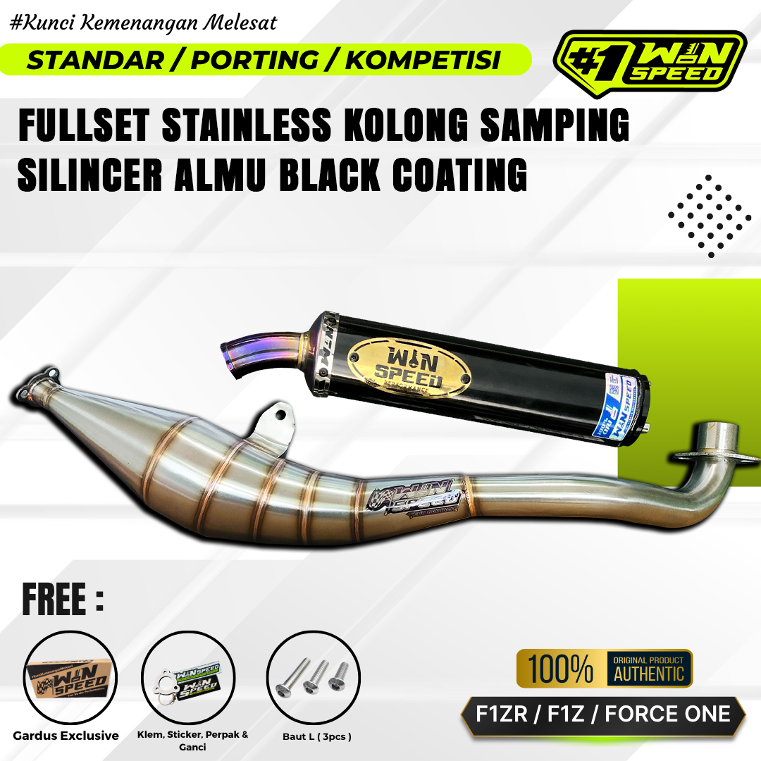 Fullsystem Silencer Aluminium Black Coating Logo Gold , Exhaust Chamber Stainless BM POWER Side Model , YAMAHA F1ZR, F1Z, FORCE ONE