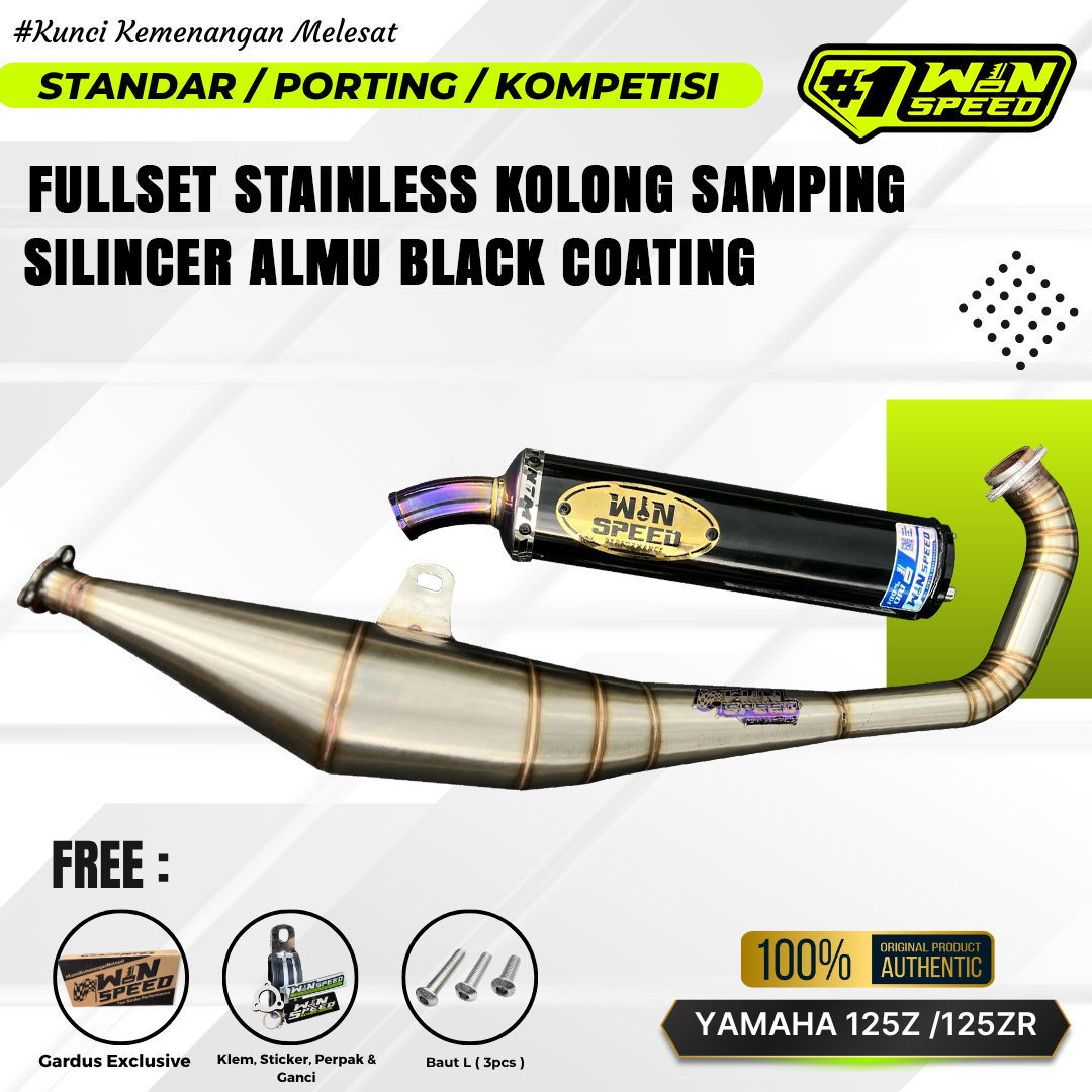 Fullsystem Silencer Aluminium Logo Stainless Gold, Exhaust Chamber Stainless undercarriage model , YAMAHA 125z,125zr