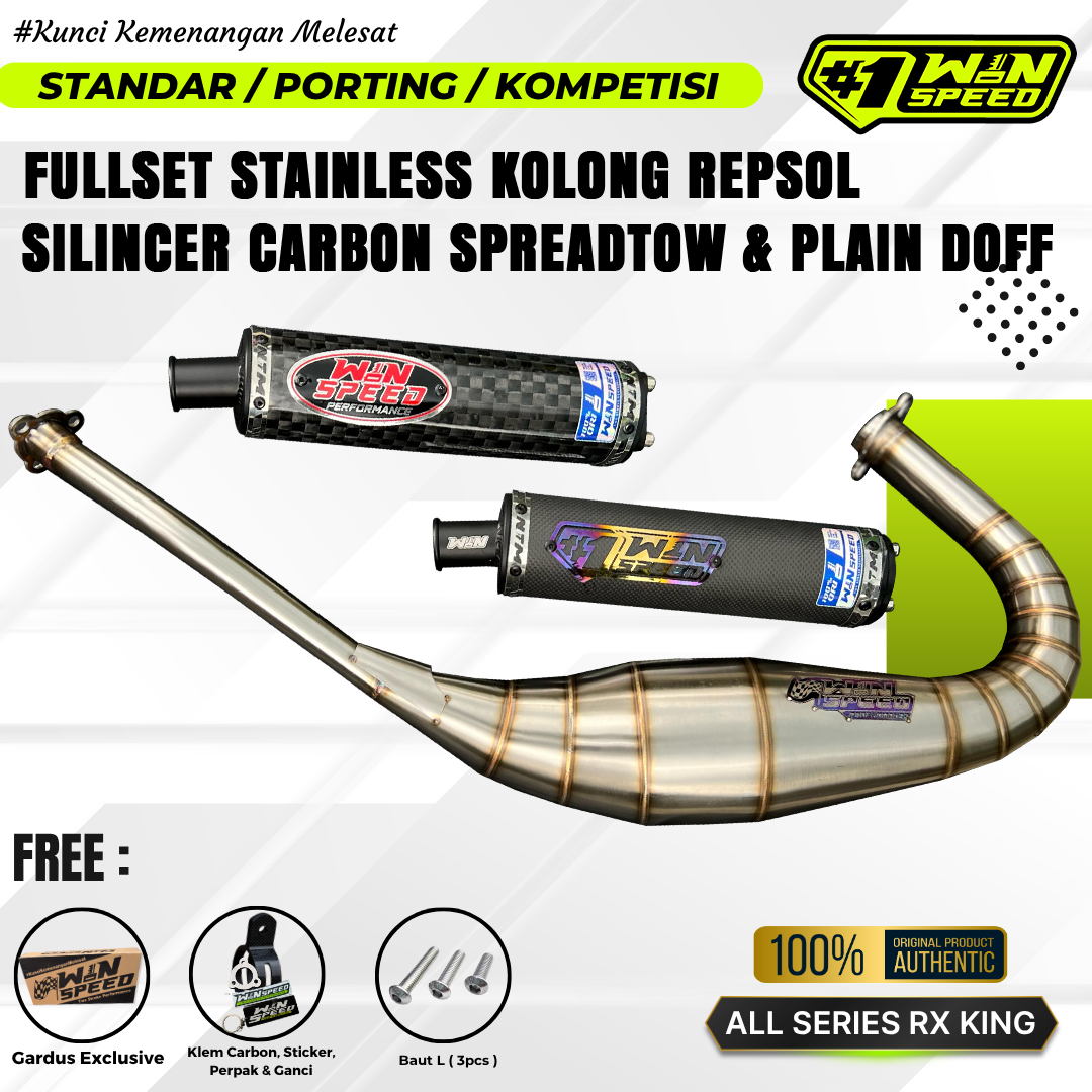 Fullsystem Silencer Carbon Plain Doff & Spreadtow, Exhaust Chamber Stainless Repsol undercarriage model , YAMAHA RX KING | RXS | RX SERIES