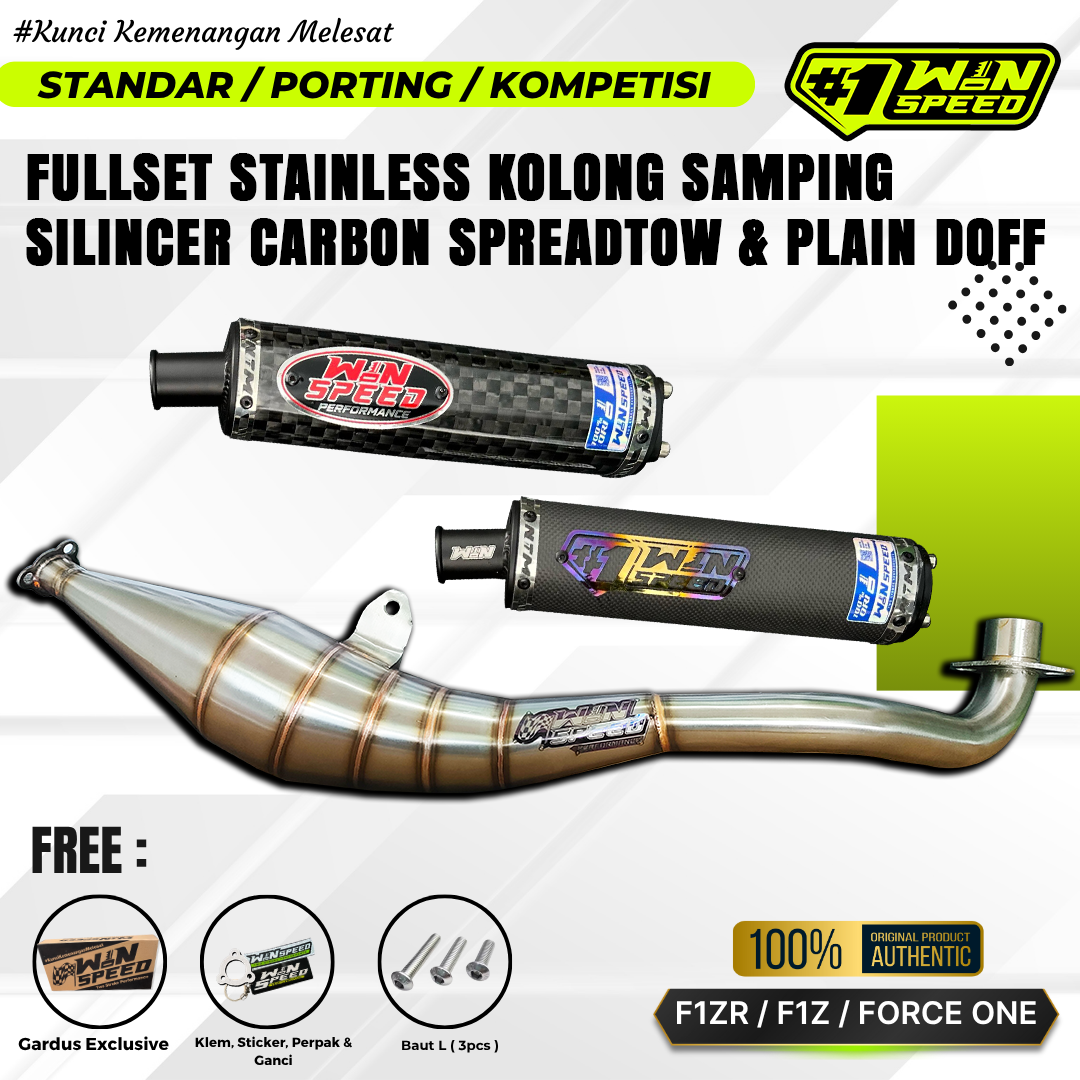 Fullsystem Silencer Carbon Plain Doff & Spreadtow, Exhaust Chamber Stainless BM POWER Side Model , YAMAHA F1ZR, F1Z, FORCE ONE
