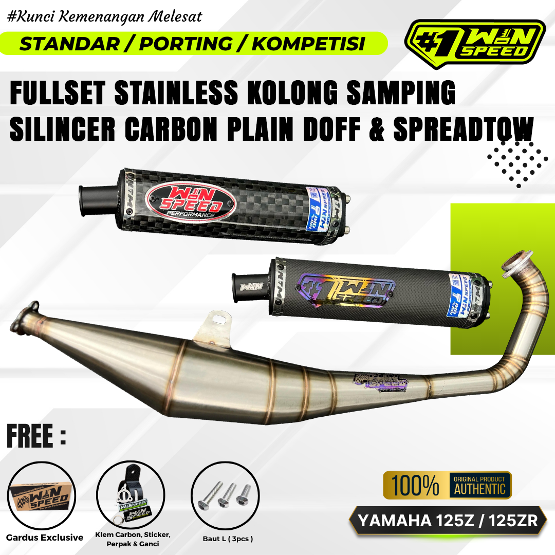 Fullsystem Silencer Carbon Plain Doff & Spreadtow, Exhaust Chamber Stainless undercarriage model , YAMAHA 125z,125zr
