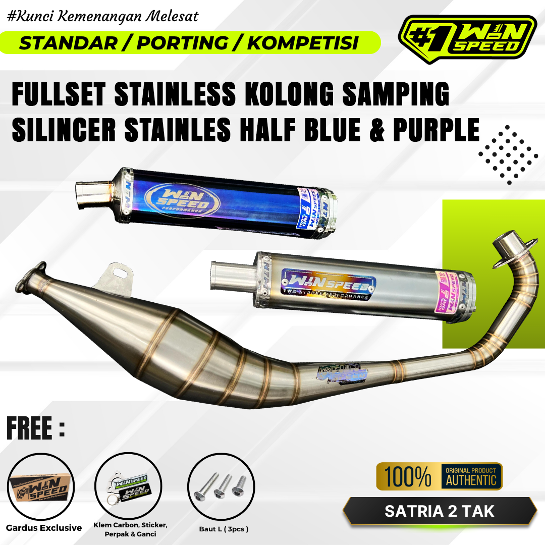 Fullsystem Silencers Stainless Half Blue & Purple , Exhaust Chamber Stainless Side Model , SATRIA 2 STROKE