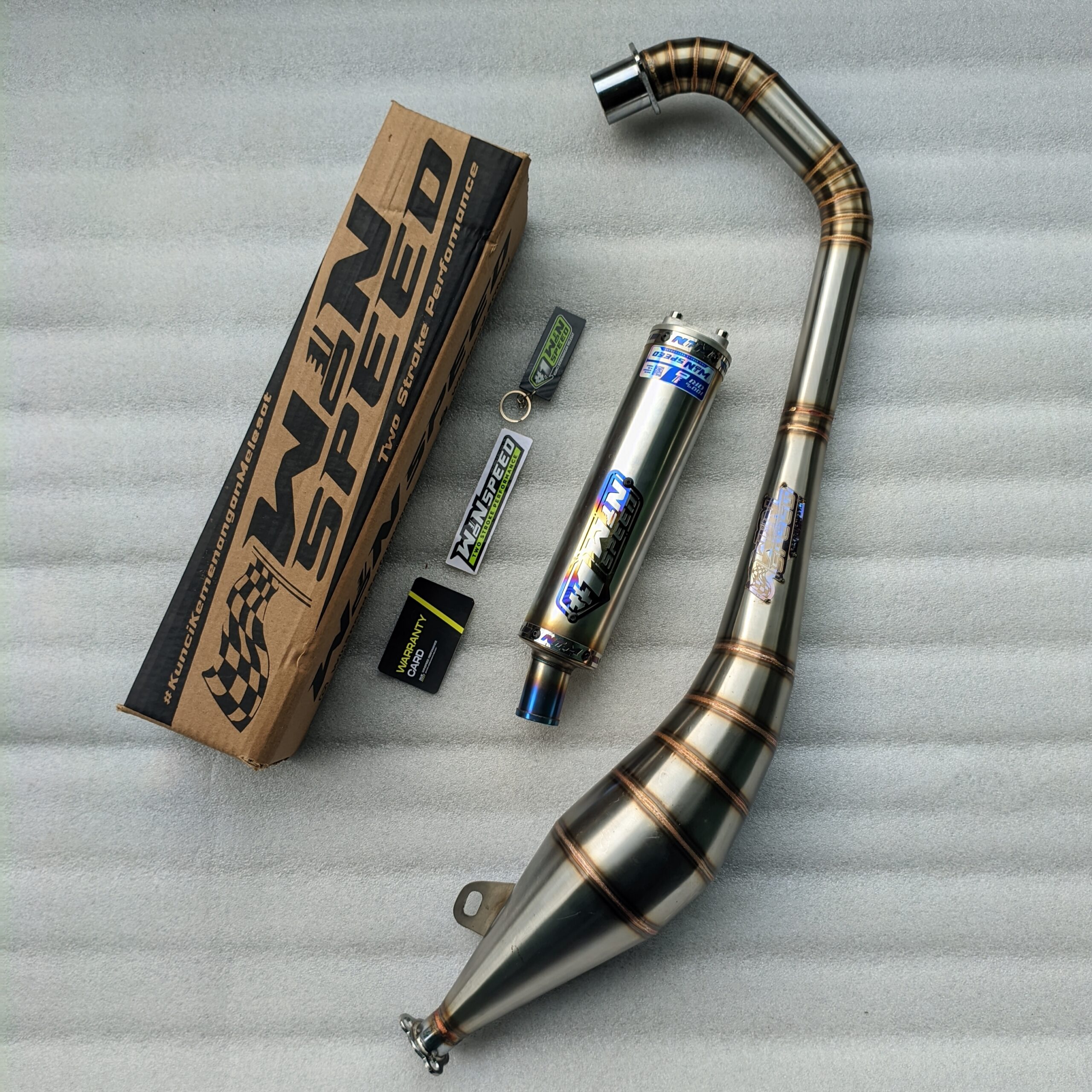 Fullsystem Silencers Stainless Half Blue , Exhaust Chamber Stainless Side Model , Satria 2tak Hiu/Lumba/RGV/RGX