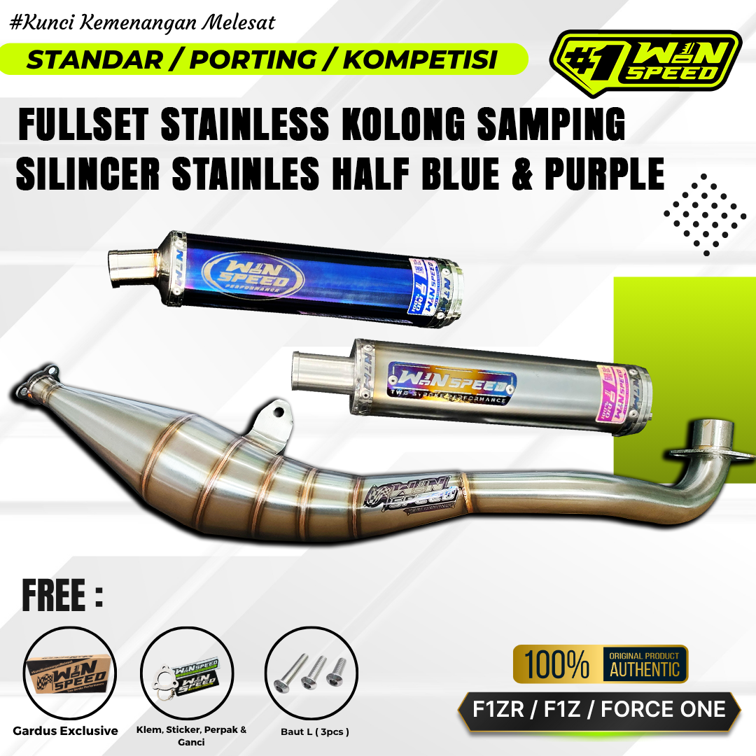 Fullsystem Silencer Stainless Half Blue & Purple, Exhaust Chamber Stainless BM POWER Side Model , YAMAHA F1ZR, F1Z, FORCE ONE