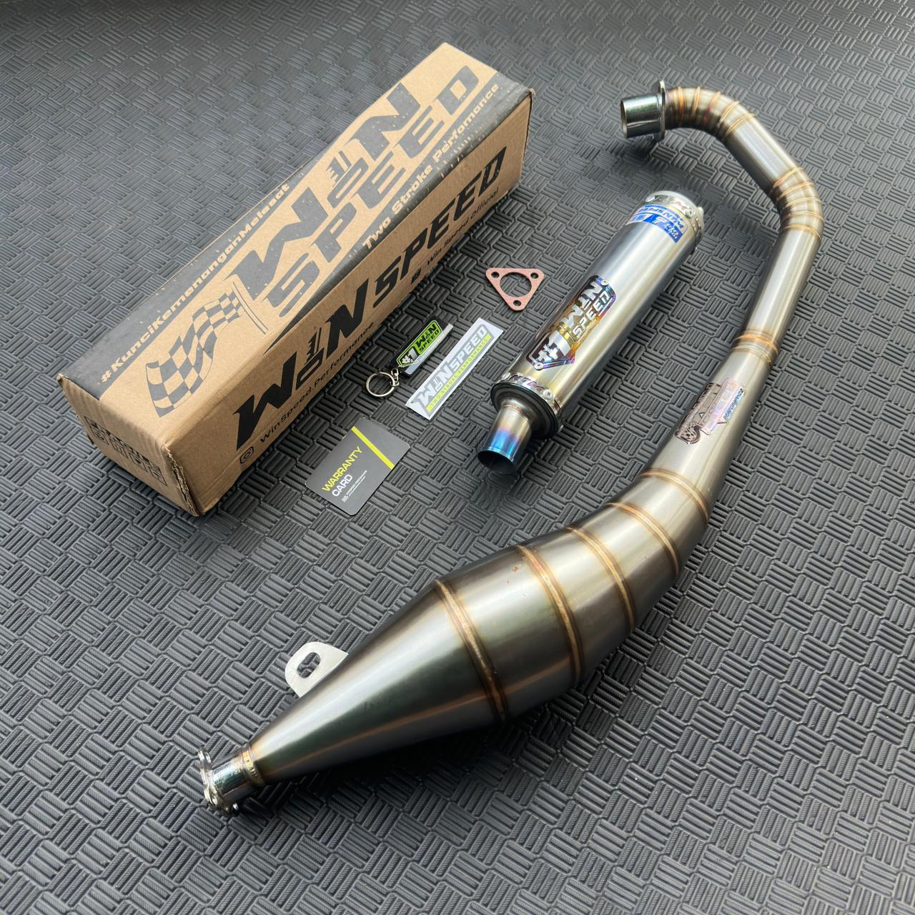 Fullsystem Silencers Stainless Half Blue , Exhaust Chamber Stainless Side Model , Satria 2tak Hiu/Lumba/RGV/RGX - Image 4