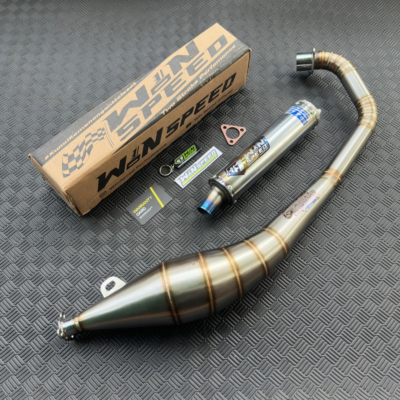 Fullsystem Silencers Stainless Half Blue , Exhaust Chamber Stainless Side Model , Satria 2tak Hiu/Lumba/RGV/RGX - Image 2