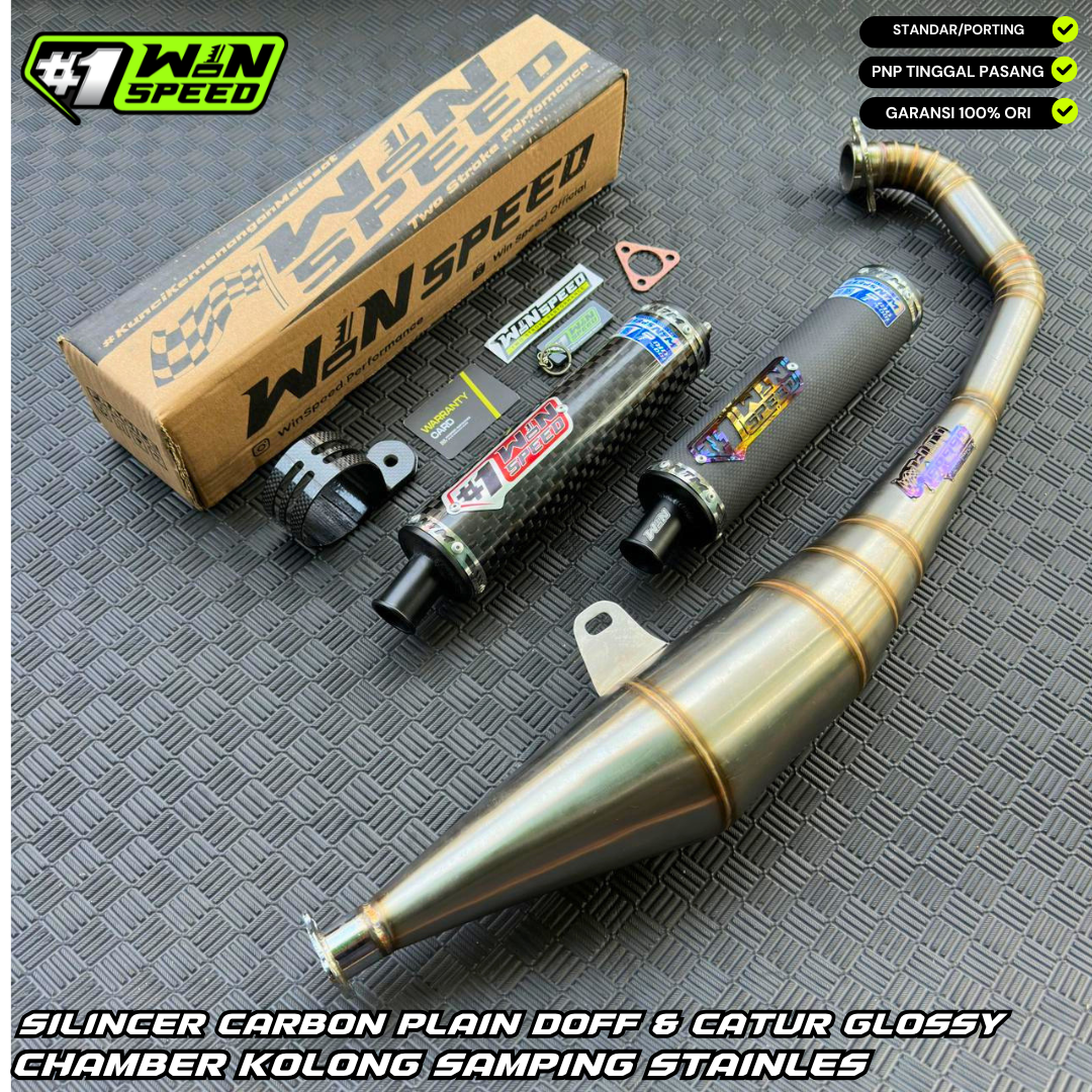 Fullsystem Silencer Carbon Plain Doff & Spreadtow, Exhaust Chamber Stainless undercarriage model , YAMAHA 125z,125zr