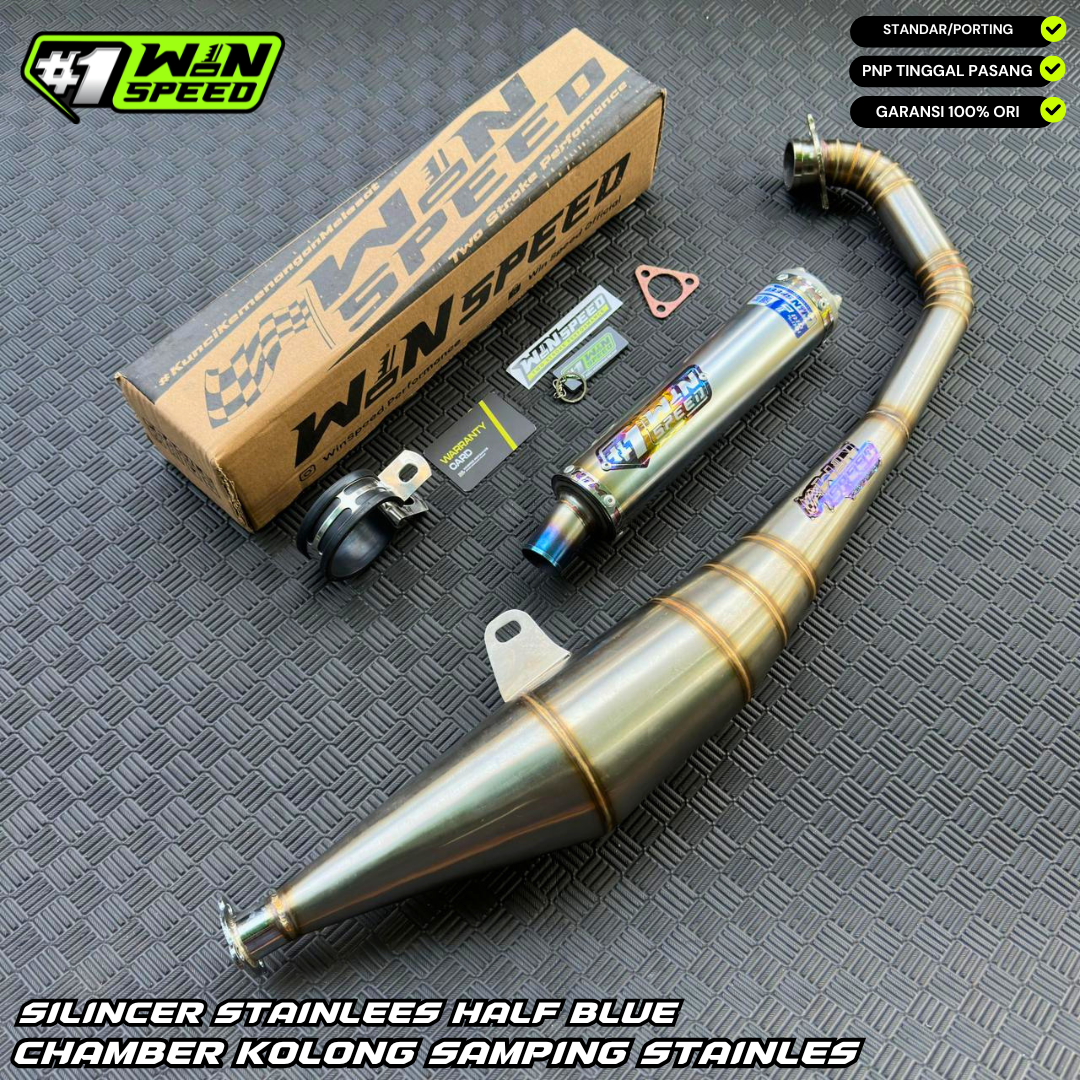 Fullsystem Silencer Stainless Half Blue, Exhaust Chamber Stainless undercarriage model , YAMAHA 125z,125zr