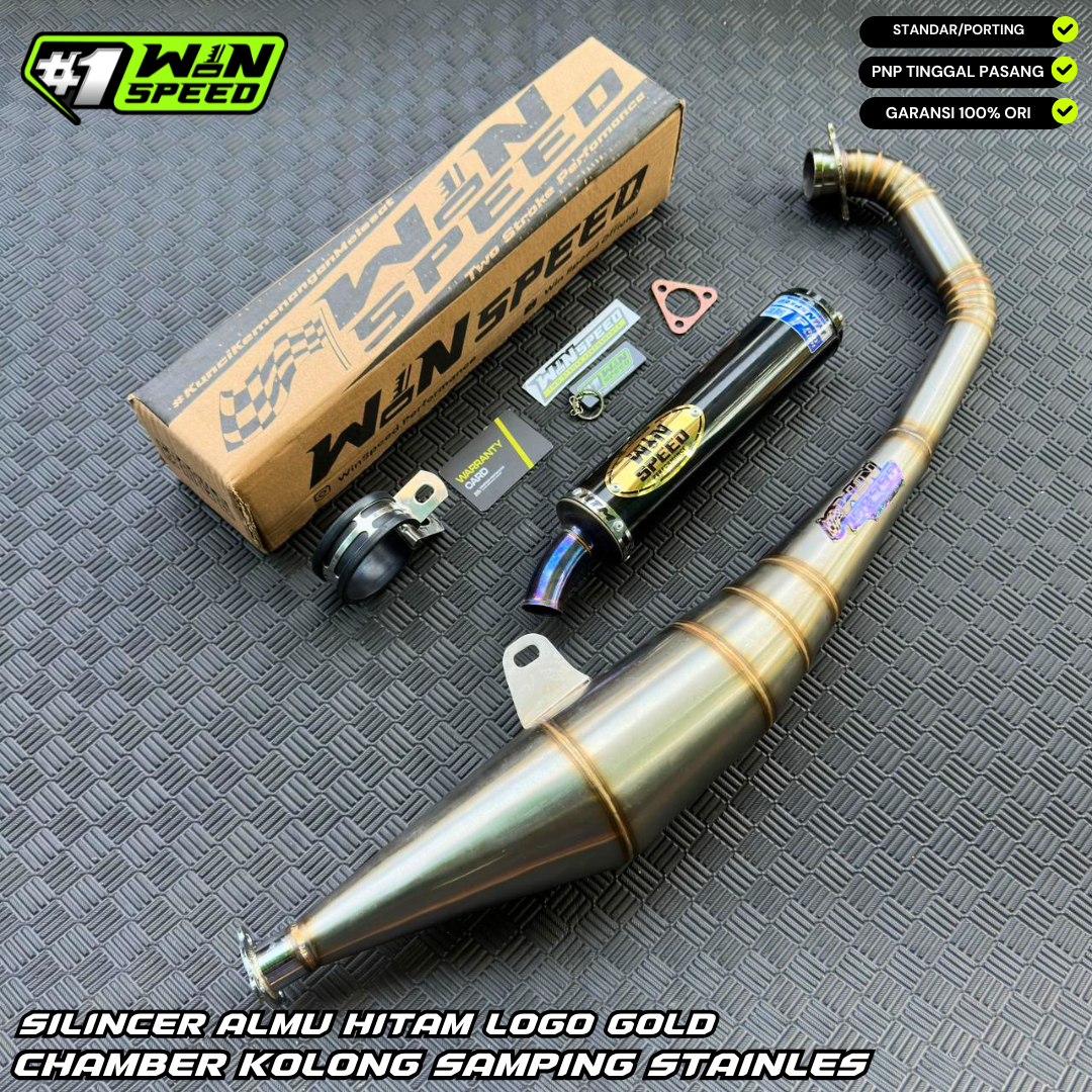 Fullsystem Silencer Aluminium Logo Stainless Gold, Exhaust Chamber Stainless undercarriage model , YAMAHA 125z,125zr
