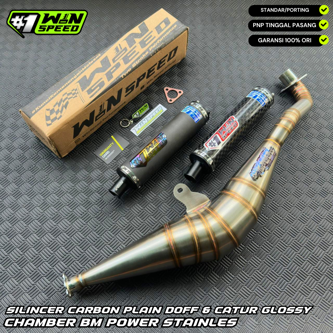 Fullsystem Silencer Carbon Plain Doff & Spreadtow, Exhaust Chamber Stainless BM POWER Side Model , YAMAHA F1ZR, F1Z, FORCE ONE