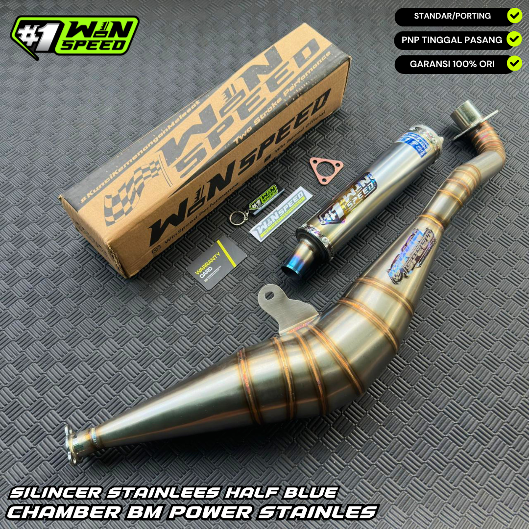Fullsystem Silencer Stainless Half Blue , Exhaust Chamber Stainless BM POWER Side Model , YAMAHA F1ZR, F1Z, FORCE ONE