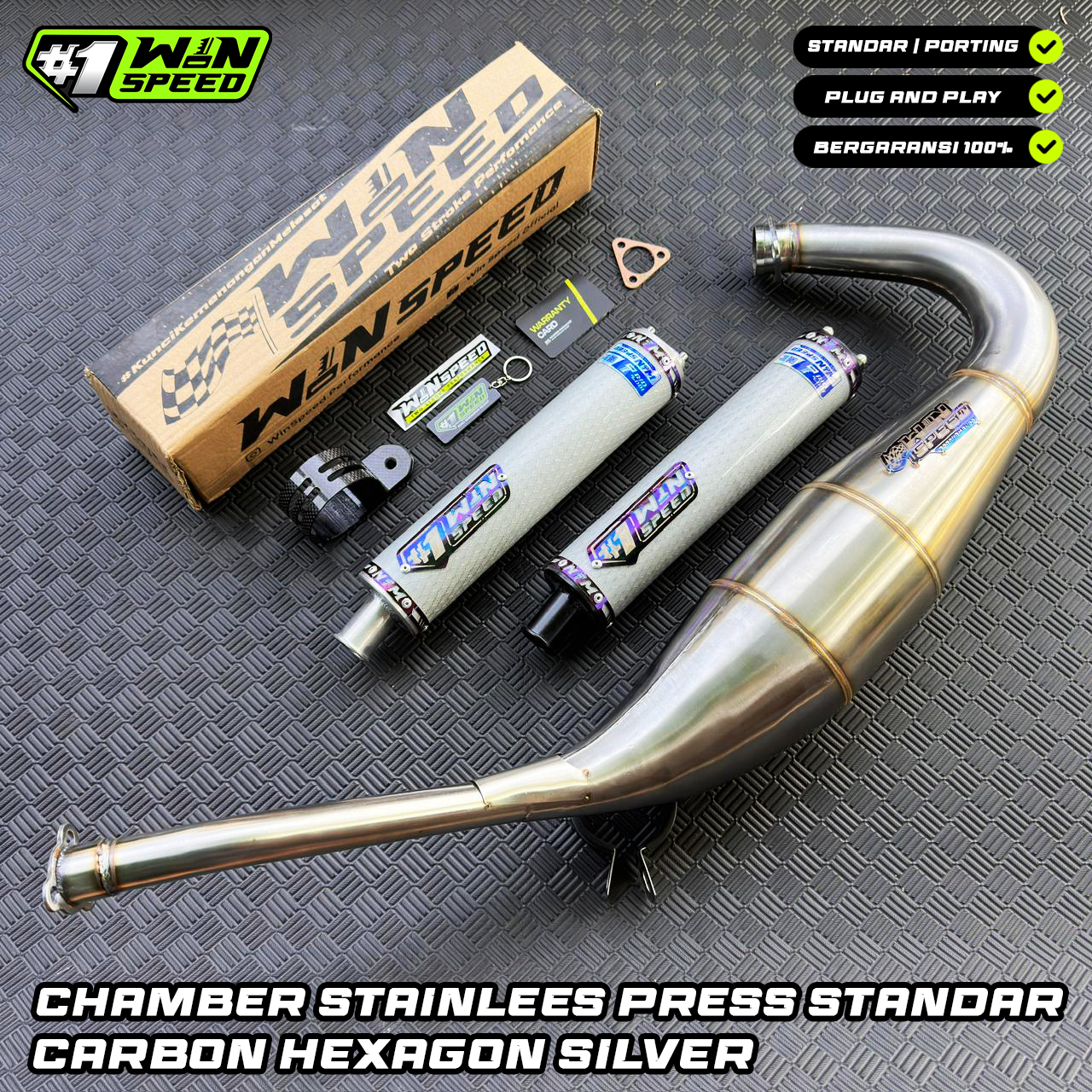 Fullsystem Silencers Carbon Hexagon Texalium Glossy , Exhaust Chamber Standar, Stainless Press , KR150, KRR150, KRR150ZX, Serpico