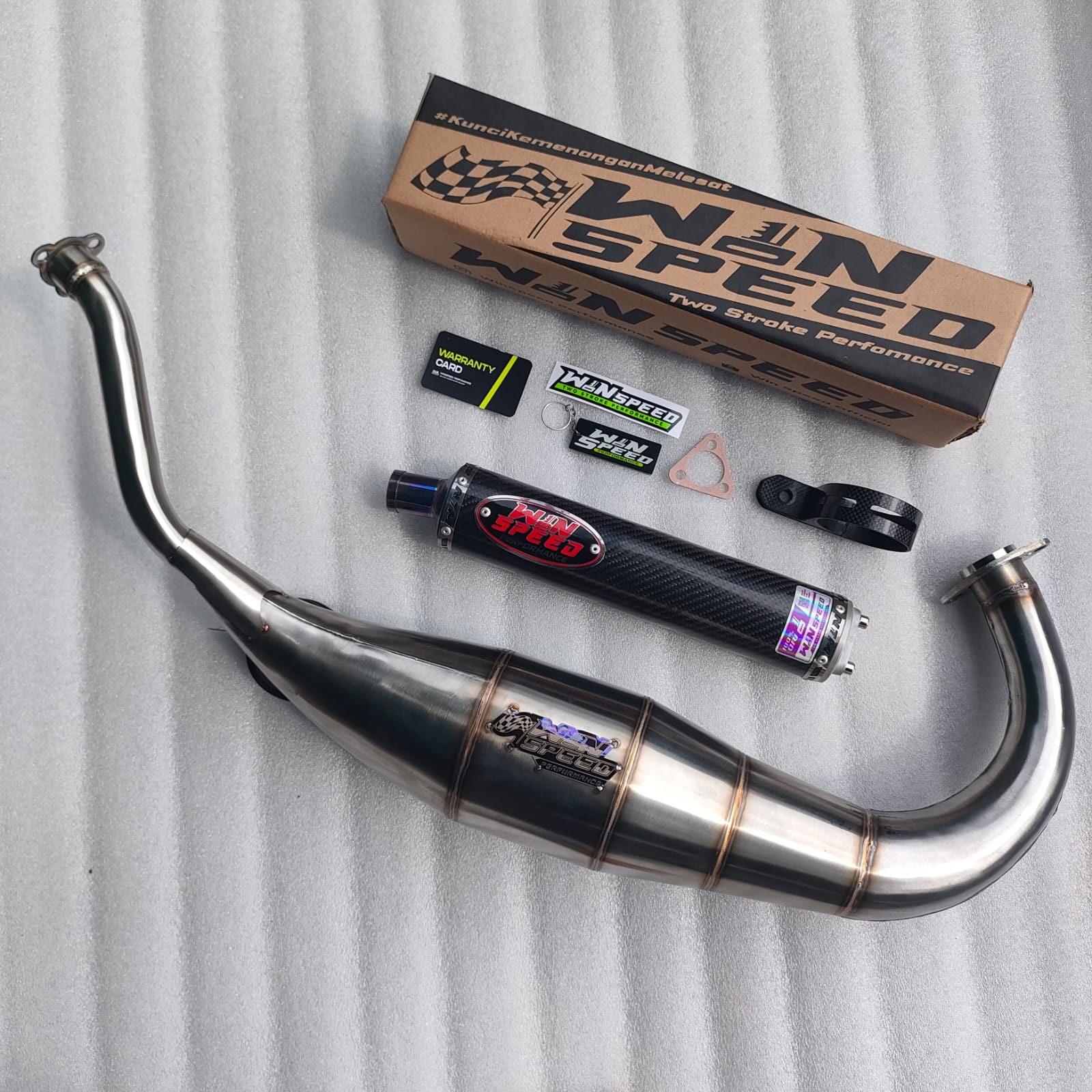 Fullsystem Silencers Carbon Twill Series , Exhaust Chamber Cobra Medium, Stainless Press , KR150, KRR150, KRR150ZX, Serpico - Image 2