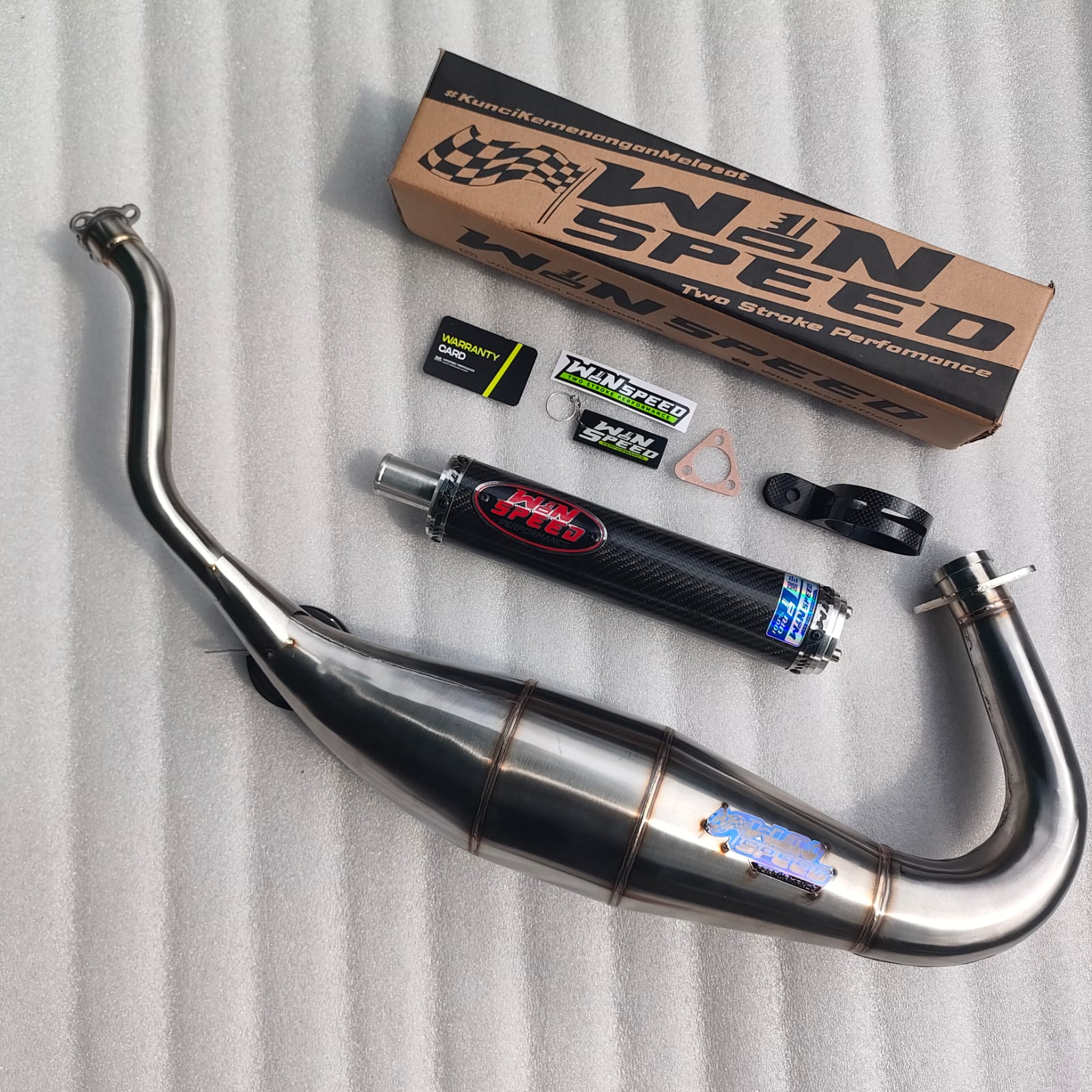 Fullsystem Silencers Carbon Twill Series , Exhaust Chamber Cobra Medium, Stainless Press , KR150, KRR150, KRR150ZX, Serpico - Image 5