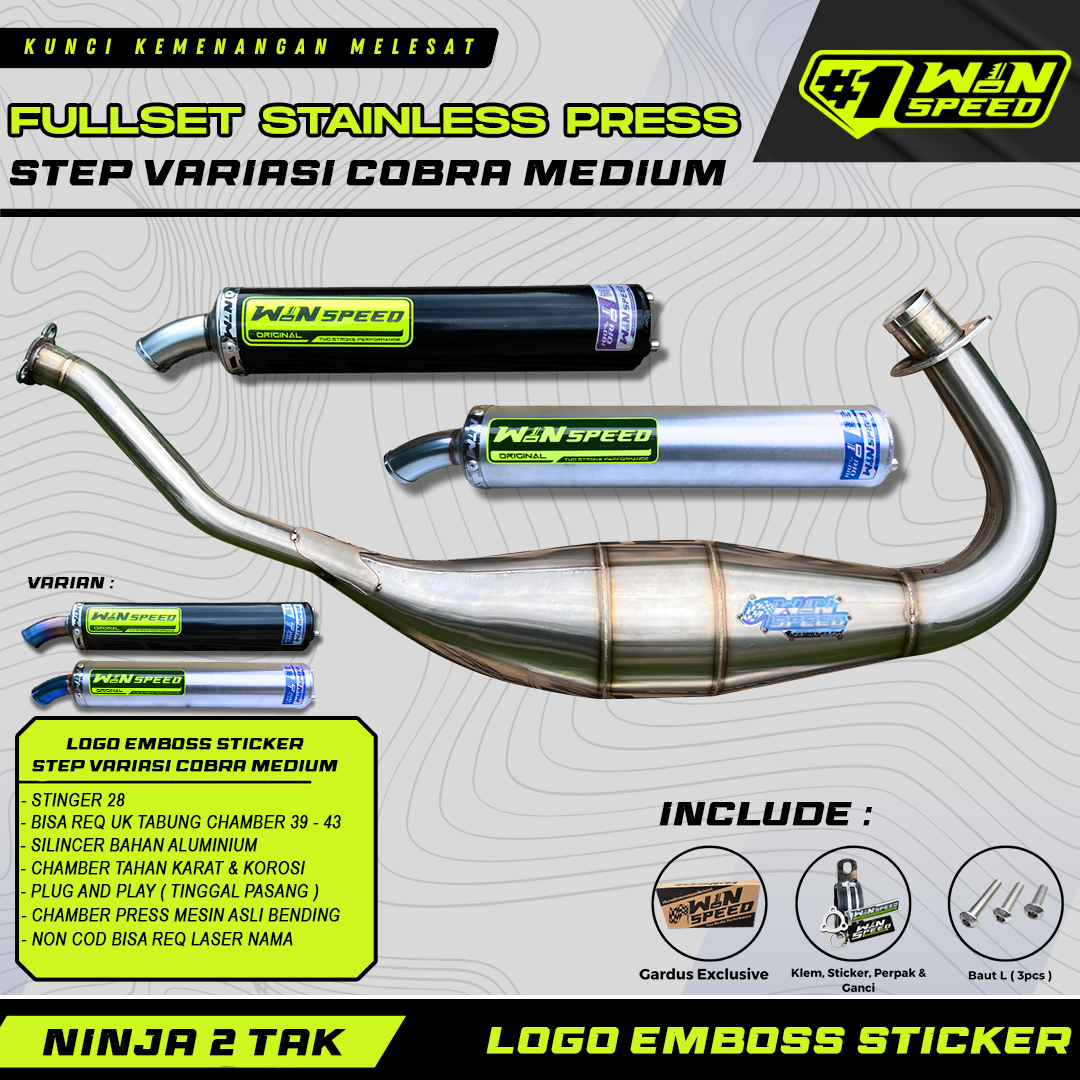 Fullsystem Silencers Aluminium Logo Sticker Emboss , Exhaust Chamber Cobra Medium, Stainless Press , KR150, KRR150, KRR150ZX, Serpico