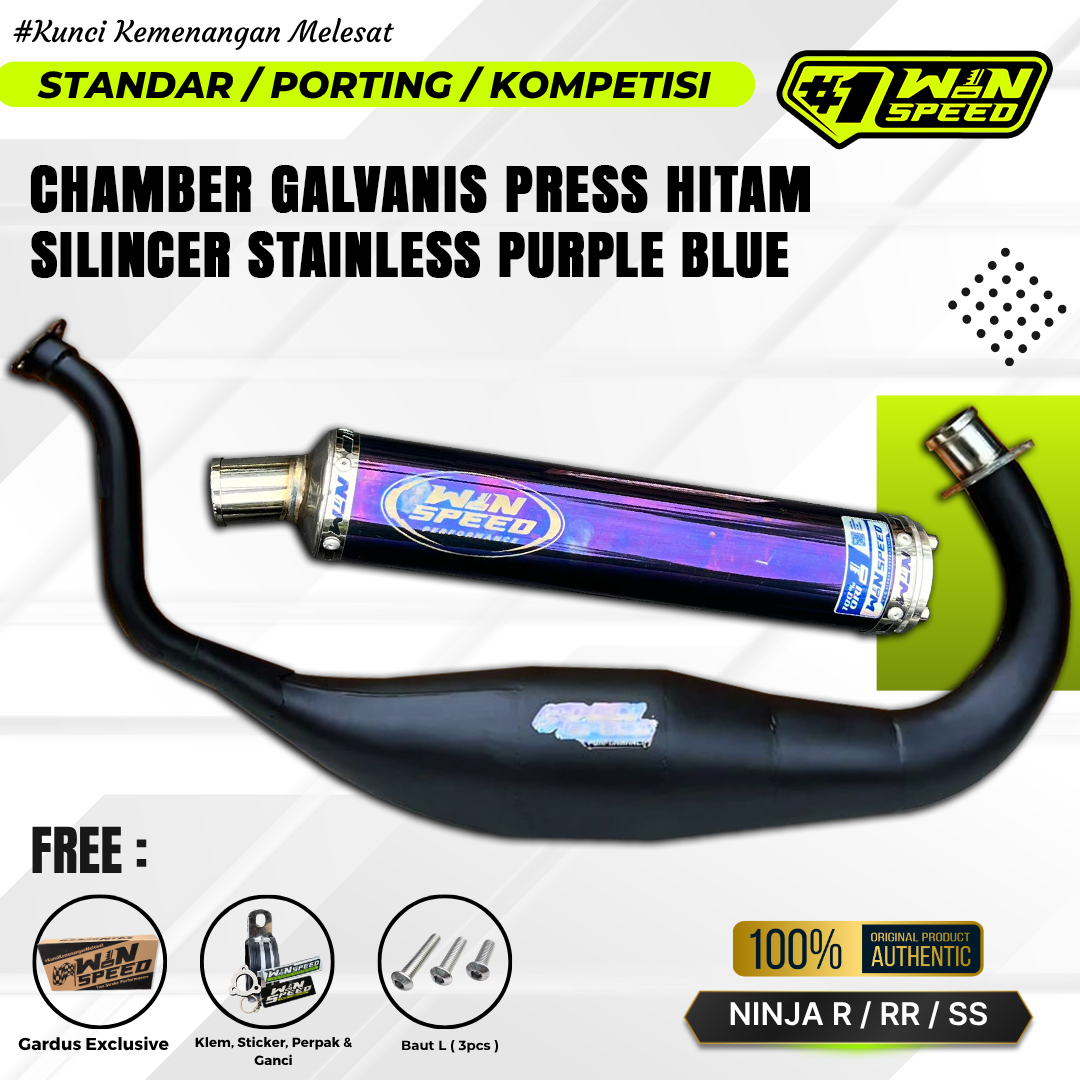 Fullsystem Silencers Stainless Purple & Gold , Exhaust Chamber Super Cobra, Clearcoated Mild Steel Black Coating, KR150, KRR150, KRR150ZX, Serpico