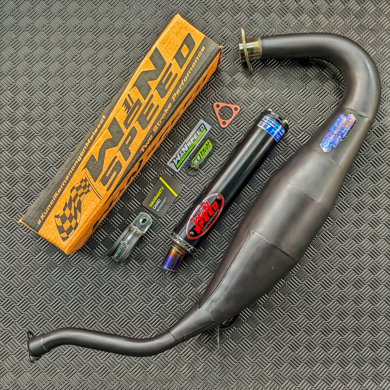 Fullsystem Silencers Aluminium Black Coated Emblem Red , Exhaust Chamber Cobra Medium, Clearcoated Mild Steel Black Coating, KR150, KRR150, KRR150ZX, Serpico - Image 2
