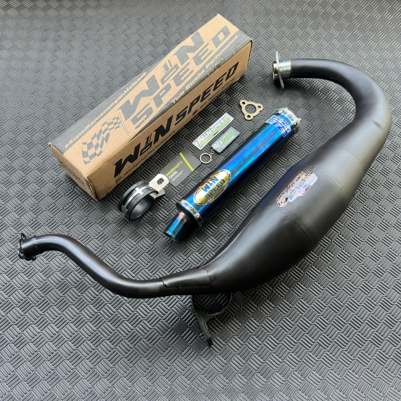 Fullsystem Silencers Stainless Full Blue Logo Gold , Exhaust Chamber Super Cobra, Clearcoated Mild Steel Black Coating, KR150, KRR150, KRR150ZX, Serpico - Image 3