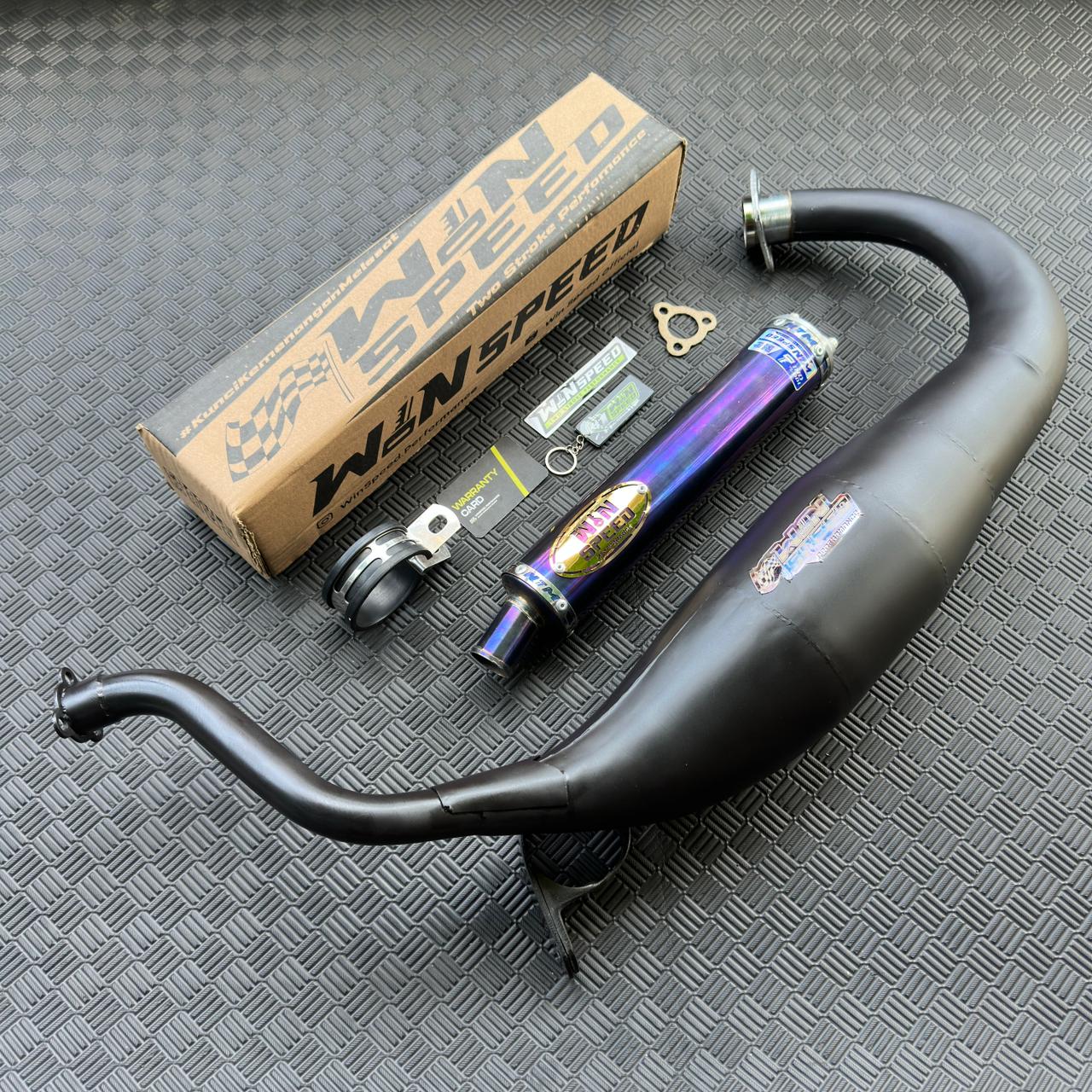 Fullsystem Silencers Stainless Full Blue Logo Gold , Exhaust Chamber Super Cobra, Clearcoated Mild Steel Black Coating, KR150, KRR150, KRR150ZX, Serpico - Image 2