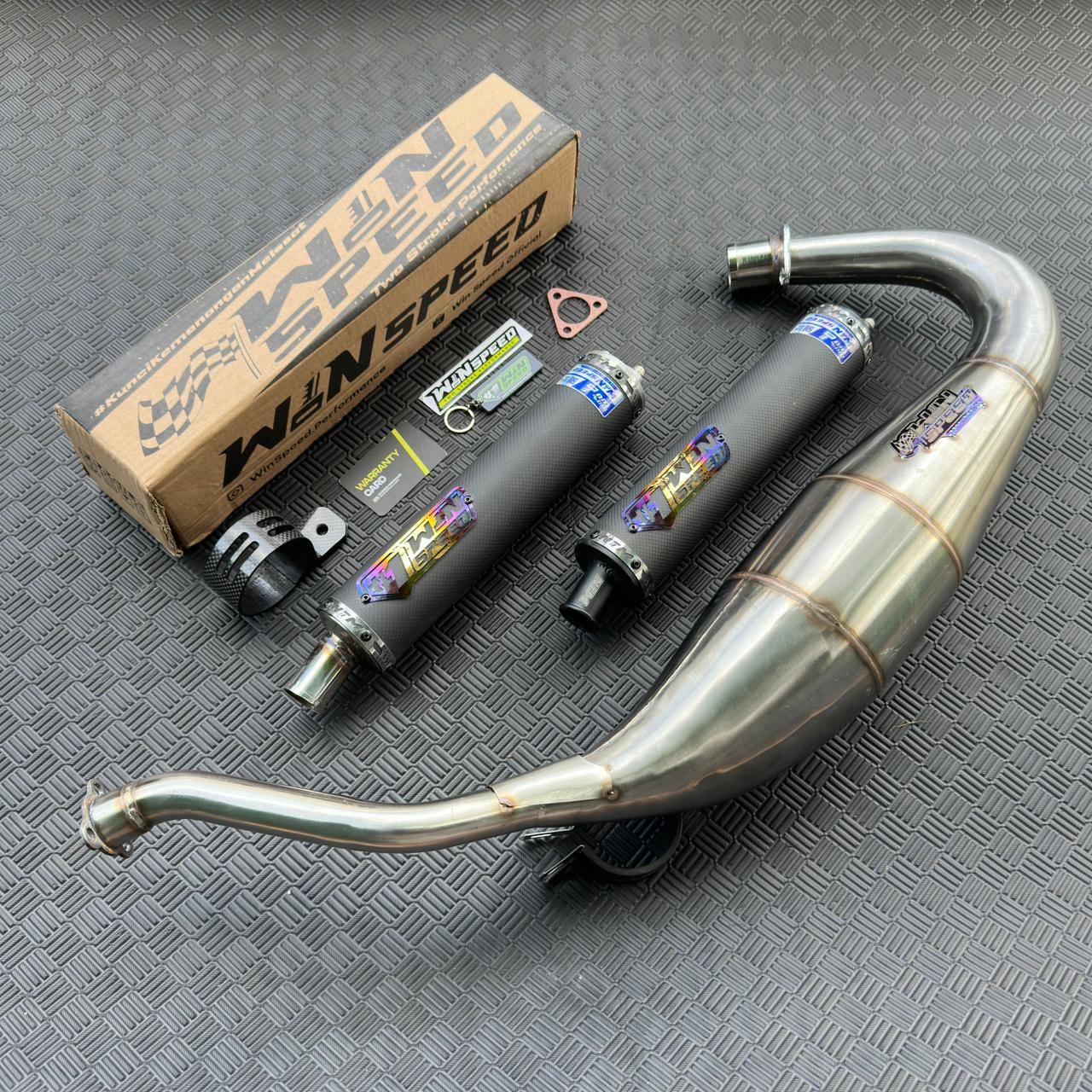 Fullsystem Silencers Carbon Plain Doff , Exhaust Chamber Cobra Medium Stainless Press , KR150, KRR150, KRR150ZX, Serpico - Image 3