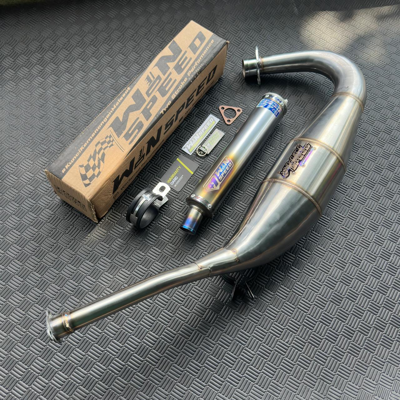 Fullsystem Silencers Stainlees Half Blue Series , Exhaust Chamber Step Standar, Stainless Press , KR150, KRR150, KRR150ZX, Serpico - Image 4