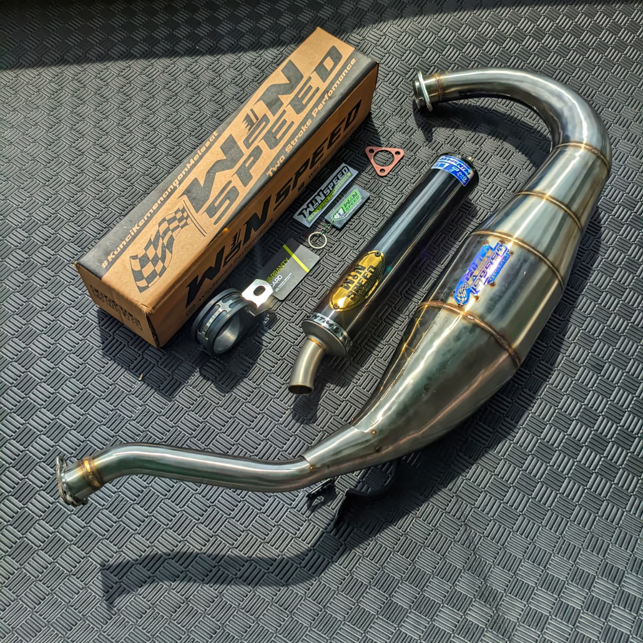 Fullsystem Silencers Alumunium Logo Stainless Gold , Exhaust Chamber Cobra Medium, Stainless Press , KR150, KRR150, KRR150ZX, Serpico - Image 3