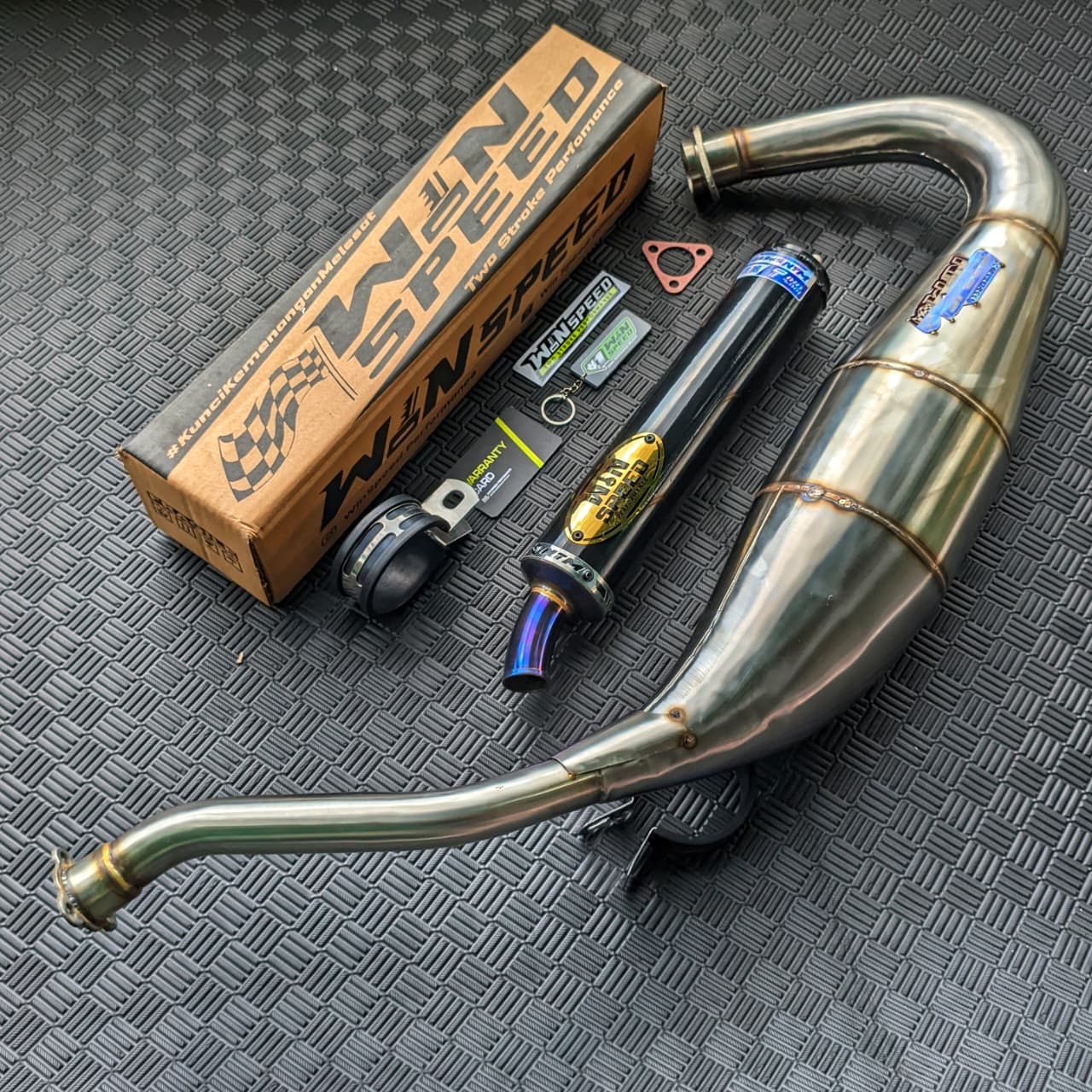 Fullsystem Silencers Alumunium Logo Stainless Gold , Exhaust Chamber Cobra Medium, Stainless Press , KR150, KRR150, KRR150ZX, Serpico - Image 4