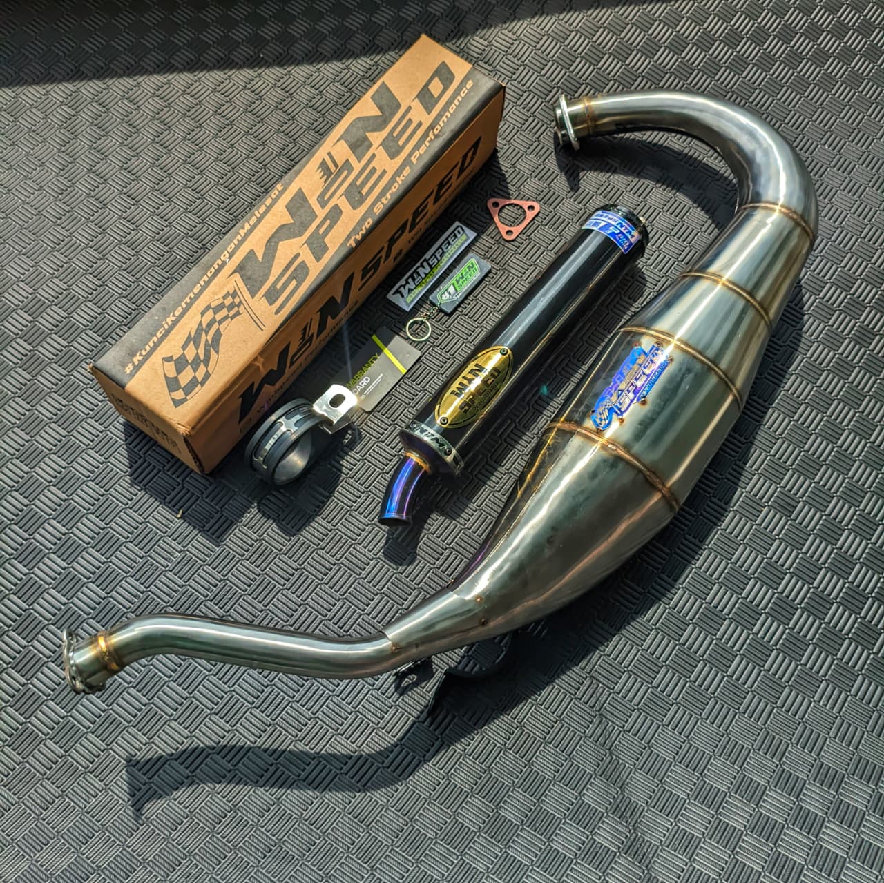 Fullsystem Silencers Alumunium Logo Stainless Gold , Exhaust Chamber Cobra Medium, Stainless Press , KR150, KRR150, KRR150ZX, Serpico - Image 2