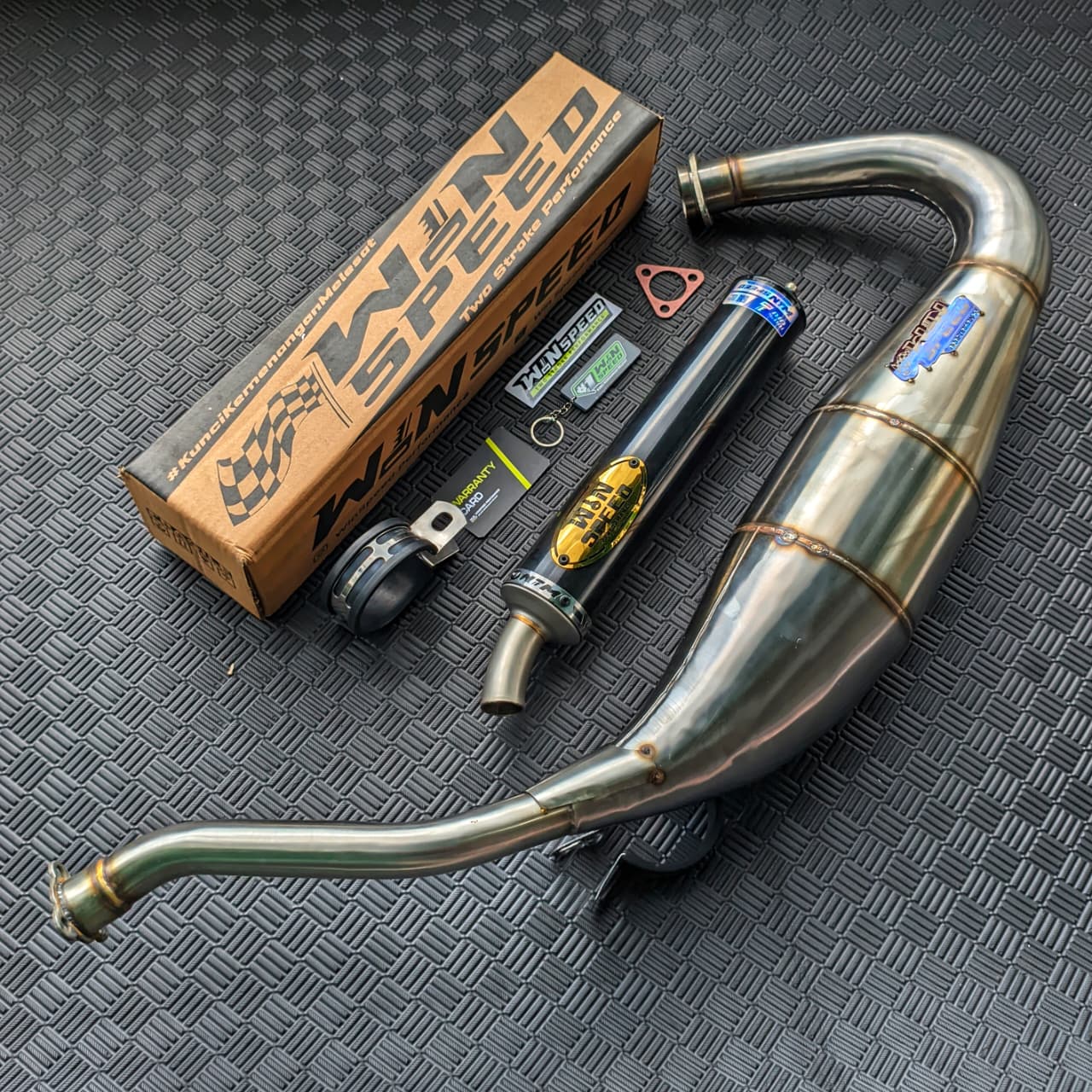 Fullsystem Silencers Alumunium Logo Stainless Gold , Exhaust Chamber Cobra Medium, Stainless Press , KR150, KRR150, KRR150ZX, Serpico - Image 5
