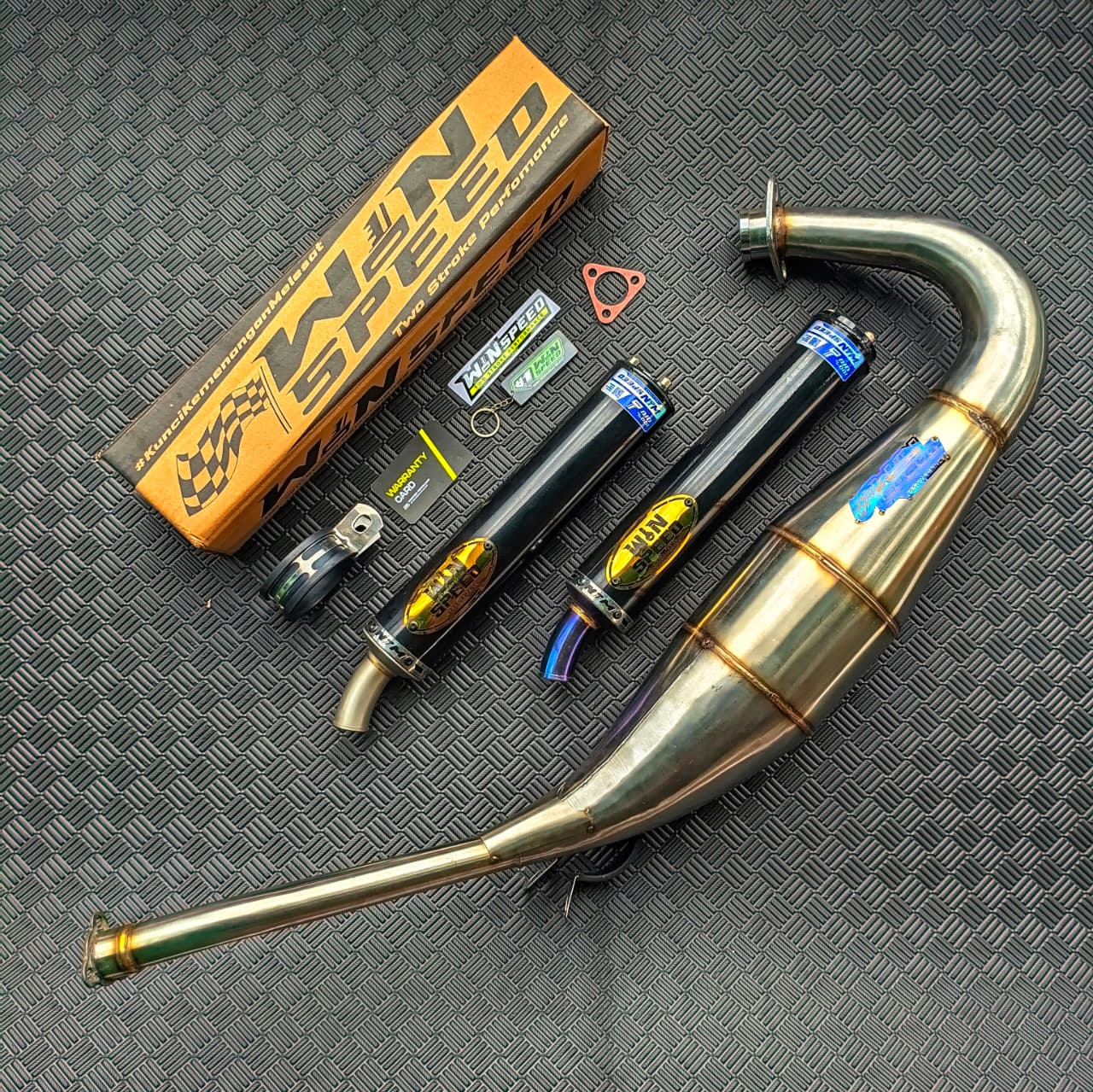 Fullsystem Silencers Alumunium Logo Stainless Gold , Exhaust Chamber Standar, Stainless Press , KR150, KRR150, KRR150ZX, Serpico - Image 2