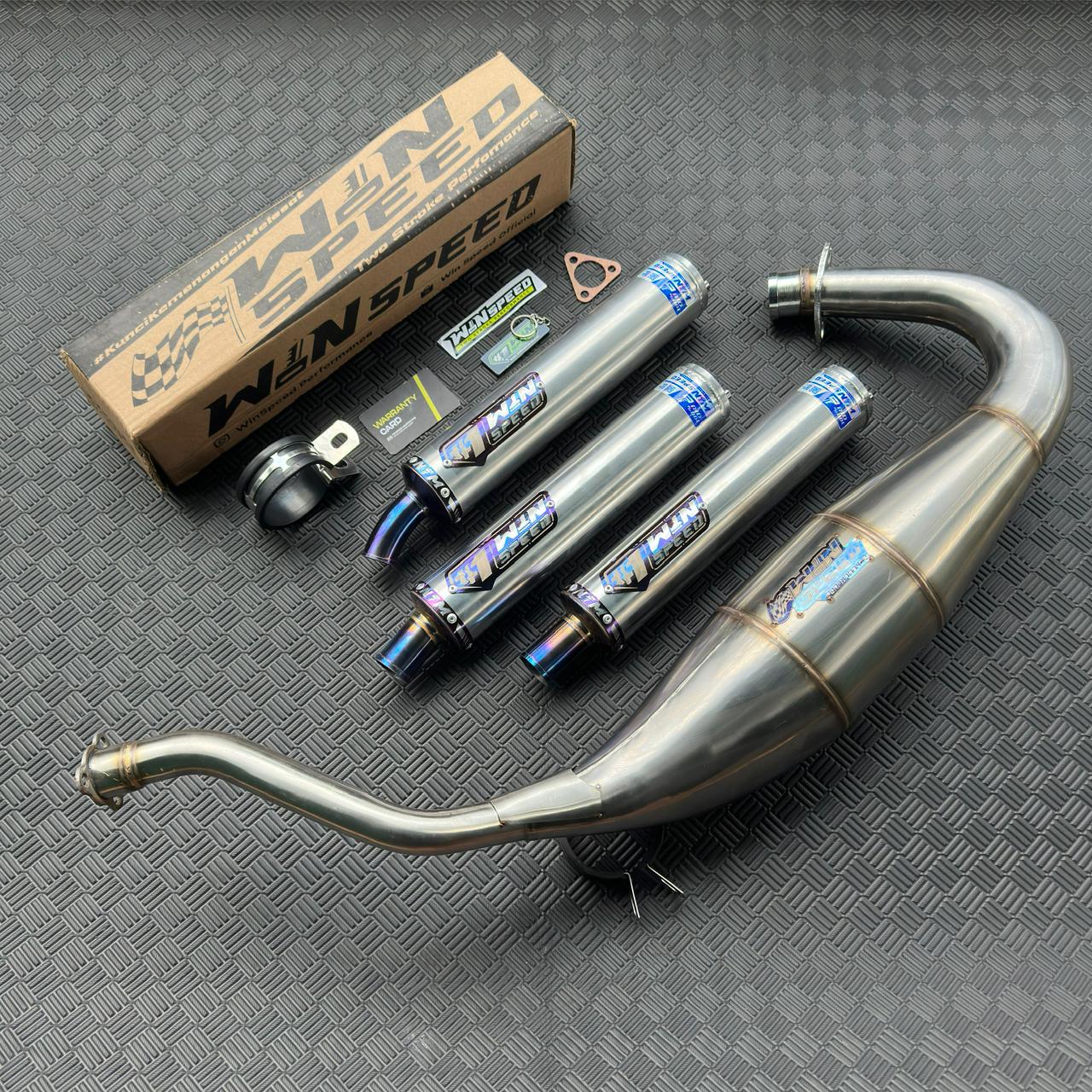 Fullsystem Silencers Polished Aluminium Logo List Stainlees Purple , Exhaust Chamber Cobra Medium, Stainless Press , KR150, KRR150, KRR150ZX, Serpico - Image 3