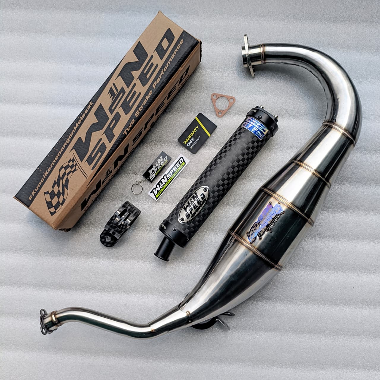 Fullsystem Silencers Carbon Spreadtow ENDCAP CNC , Exhaust Chamber Cobra Medium, Stainless Press , KR150, KRR150, KRR150ZX, Serpico - Image 2