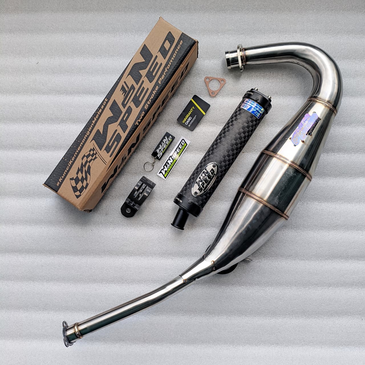 Fullsystem Silencers Carbon Spreadtow ENDCAP CNC , Exhaust Chamber Step Standar, Stainless Press , KR150, KRR150, KRR150ZX, Serpico - Image 2