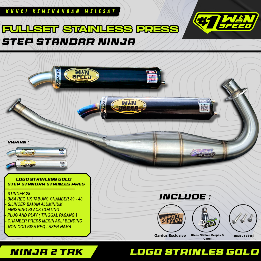 Fullsystem Silencers Alumunium Logo Stainless Gold , Exhaust Chamber Standar, Stainless Press , KR150, KRR150, KRR150ZX, Serpico